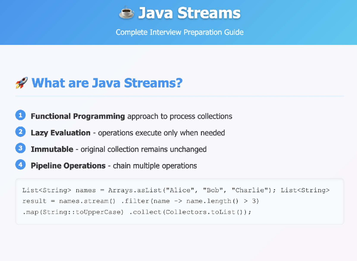 Java Streams (CS101) - Comprehensive Interview Prep Guide - Studocu