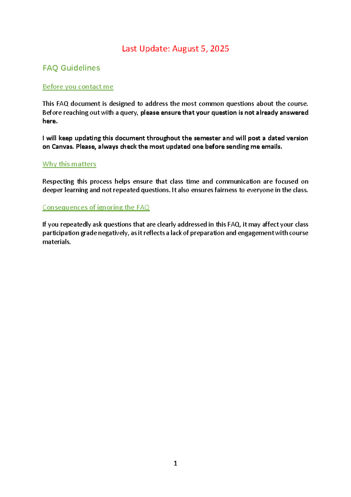 FAQ Guidelines for Course Engagement (Updated: Aug 5, 2025) - Studocu
