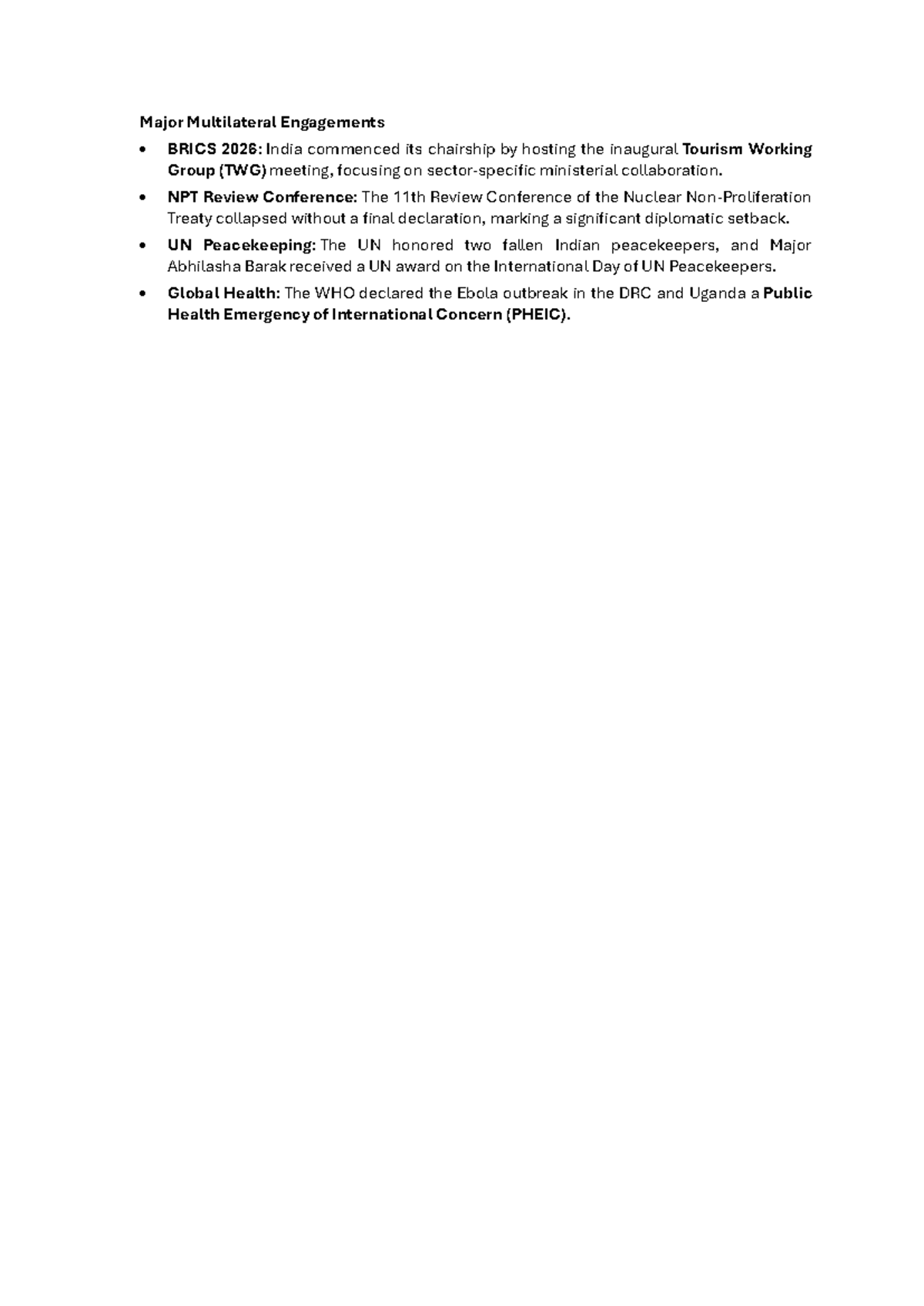 Major Multilateral Engagements - Major Multilateral Engagements BRICS ...