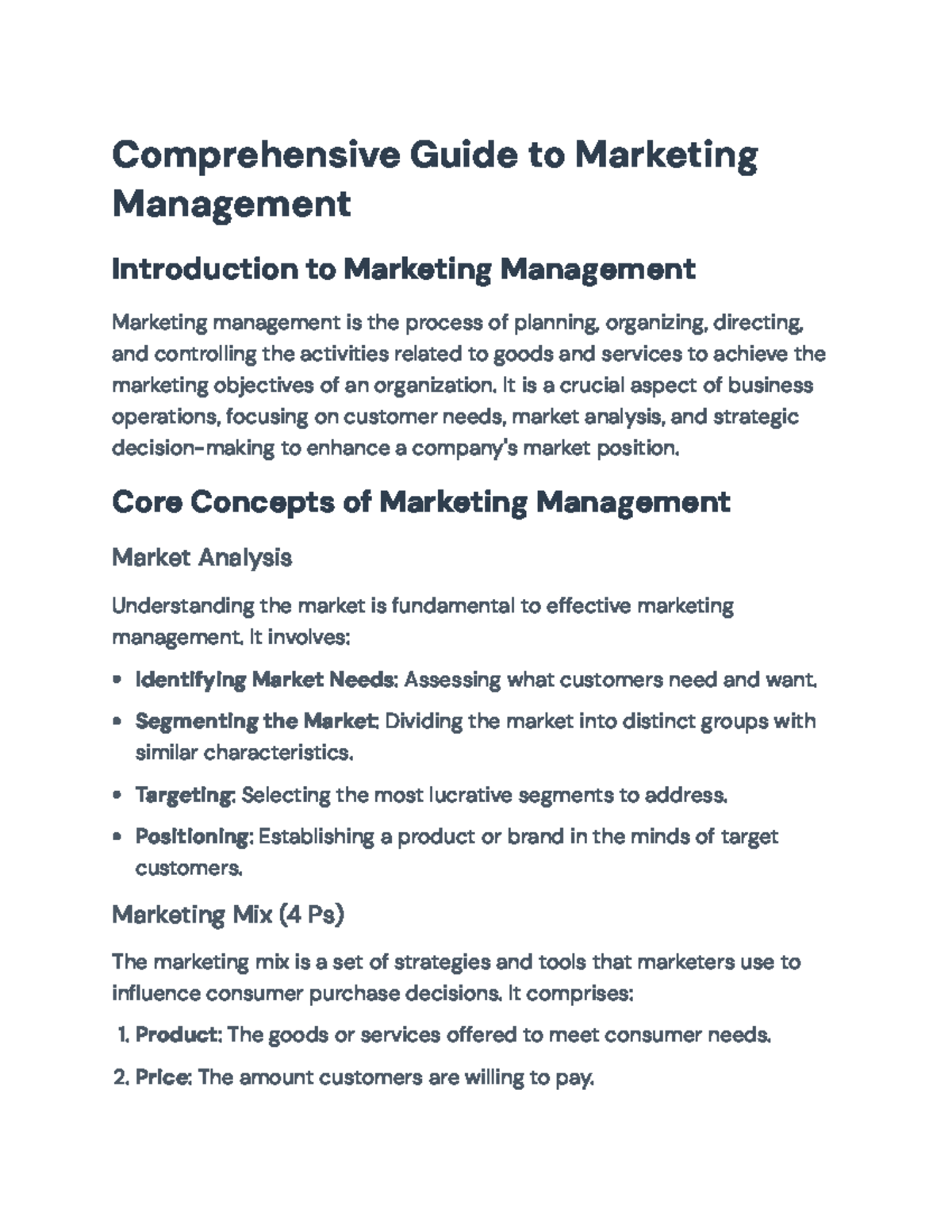 Comprehensive Guide to Marketing Management (Course Code: MKT101 ...