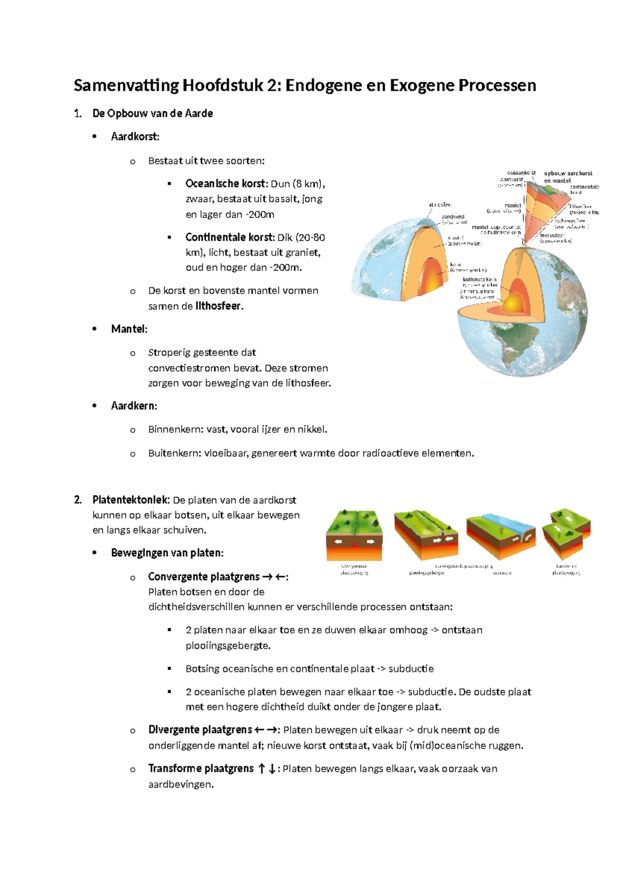 Samenvatting Hoofdstuk 2: Endogene en Exogene Processen in de Aarde ...