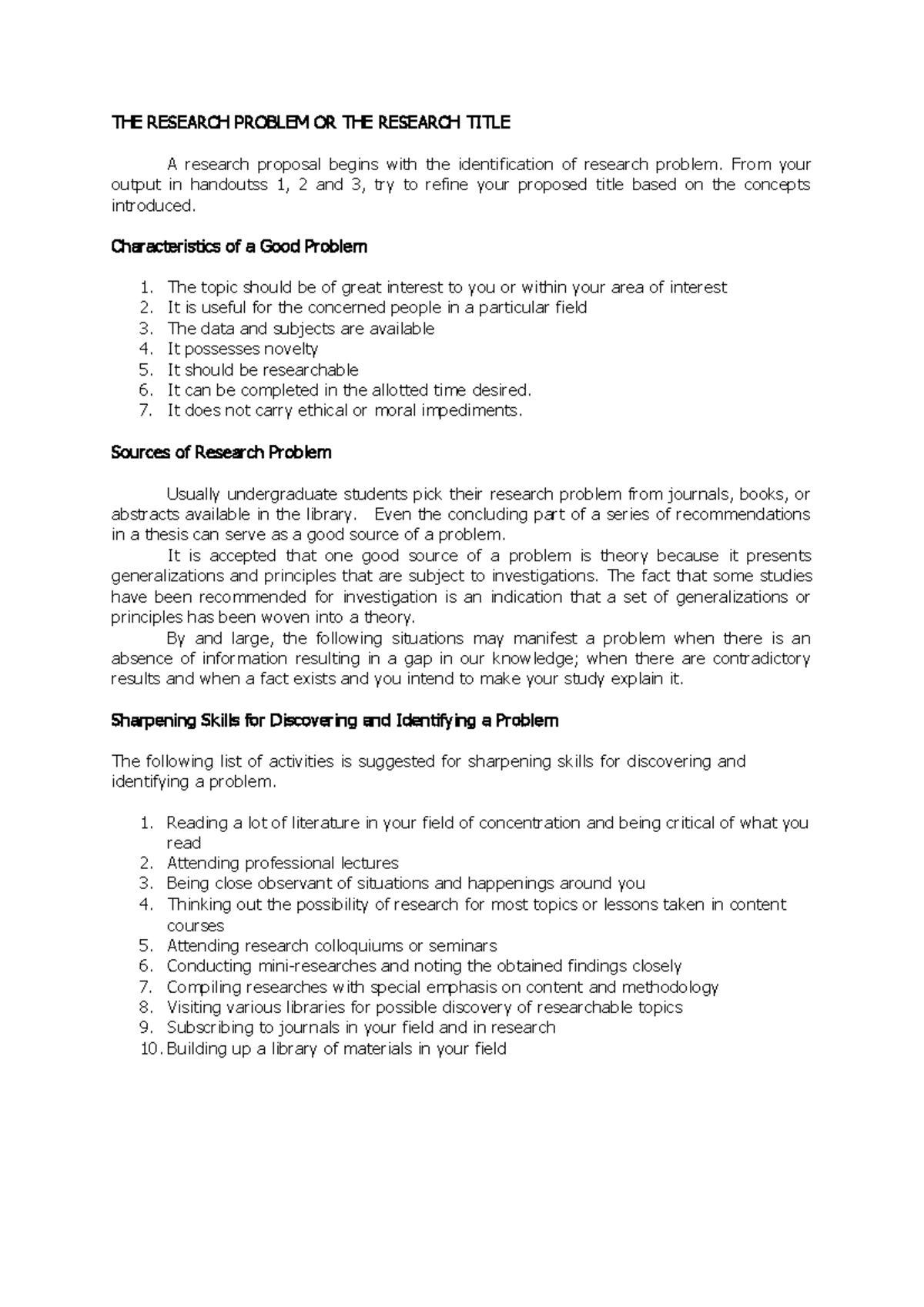 Refining Research Problems and Titles in Academic Proposals - Studocu