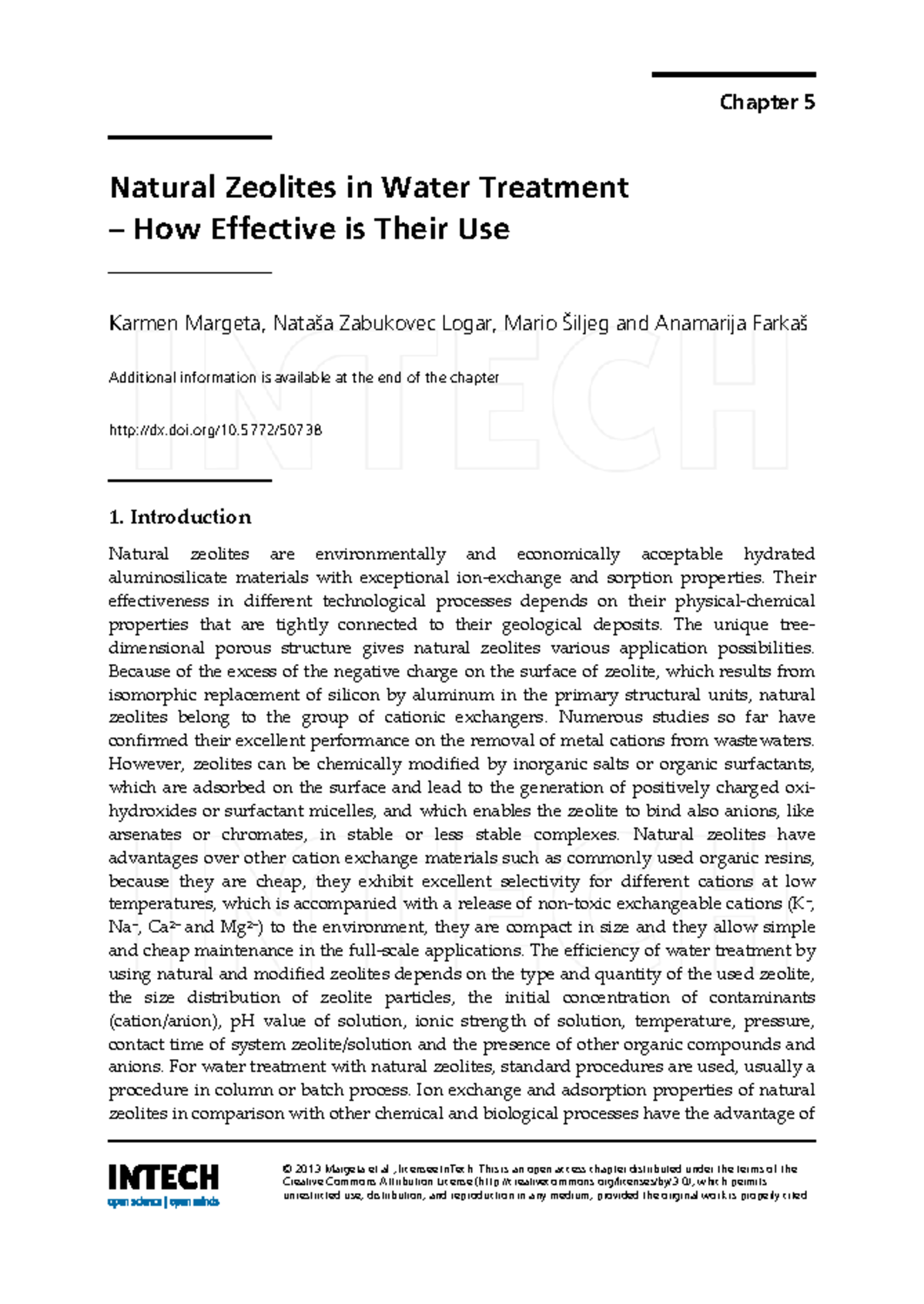 Chapter 5: Natural Zeolites in Water Treatment - Effectiveness and ...