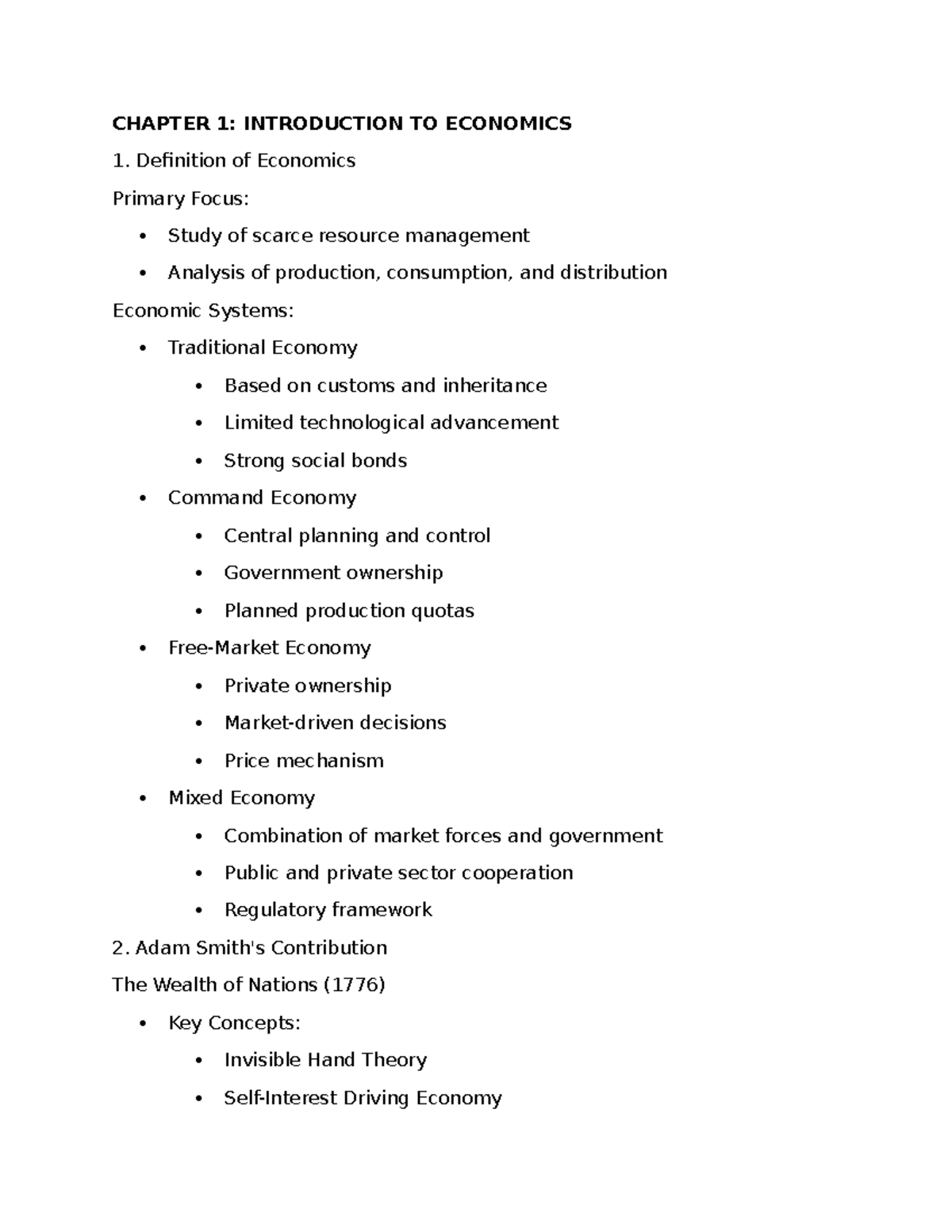 Chapter 1 and 2 notes Econ - CHAPTER 1: INTRODUCTION TO ECONOMICS 1 ...