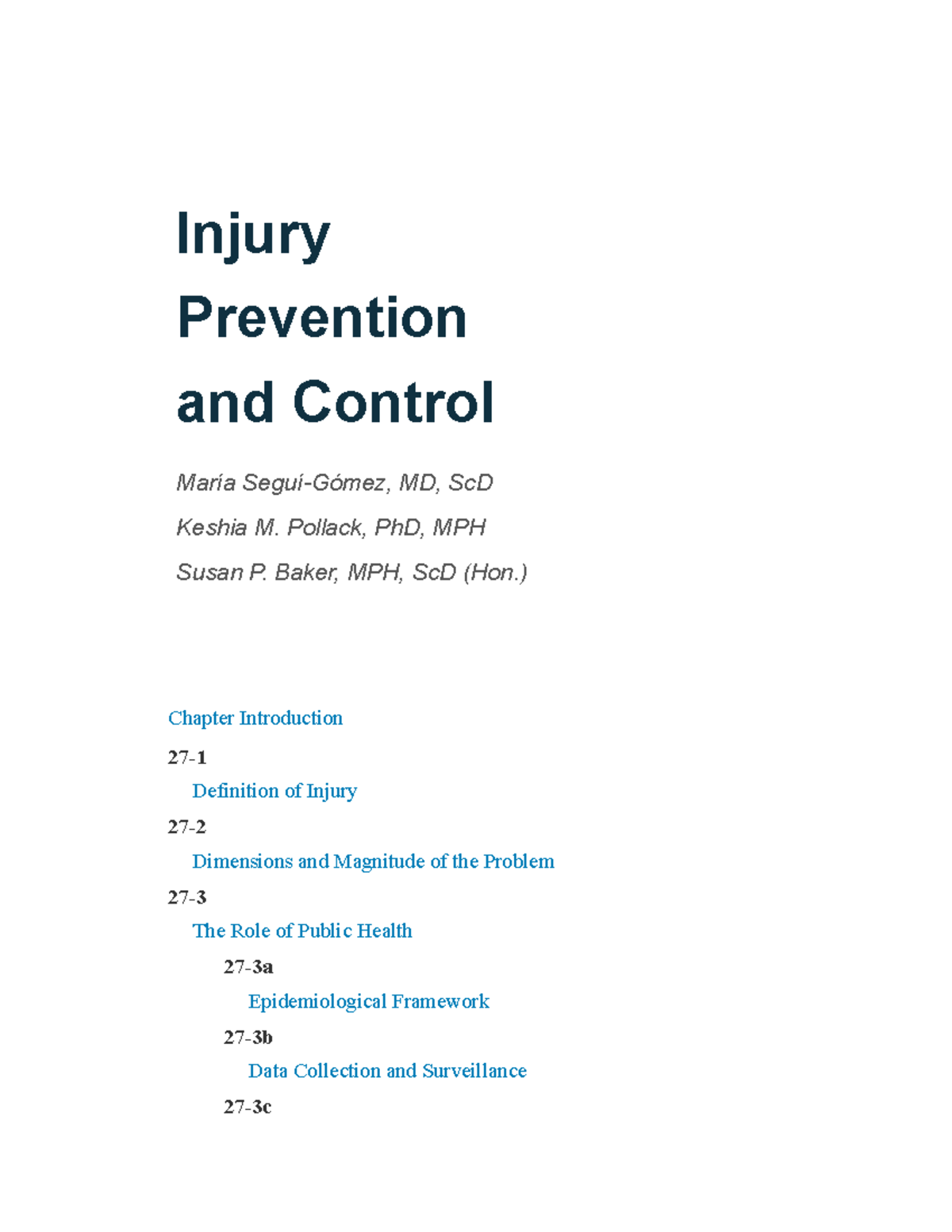 Injury Prevention and Control: A Public Health Perspective (PH 101 ...