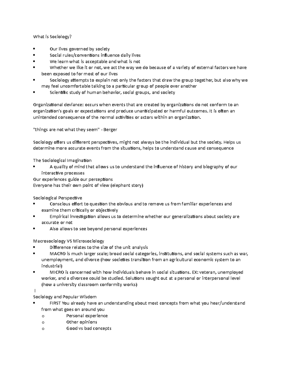 sociology Midterm #1 - What is Sociology? Our lives governed by society ...