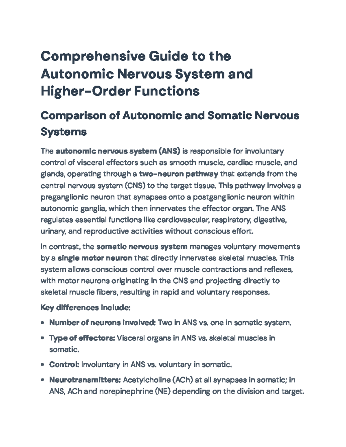 Comprehensive Overview of the Autonomic Nervous System (ANS) Functions ...