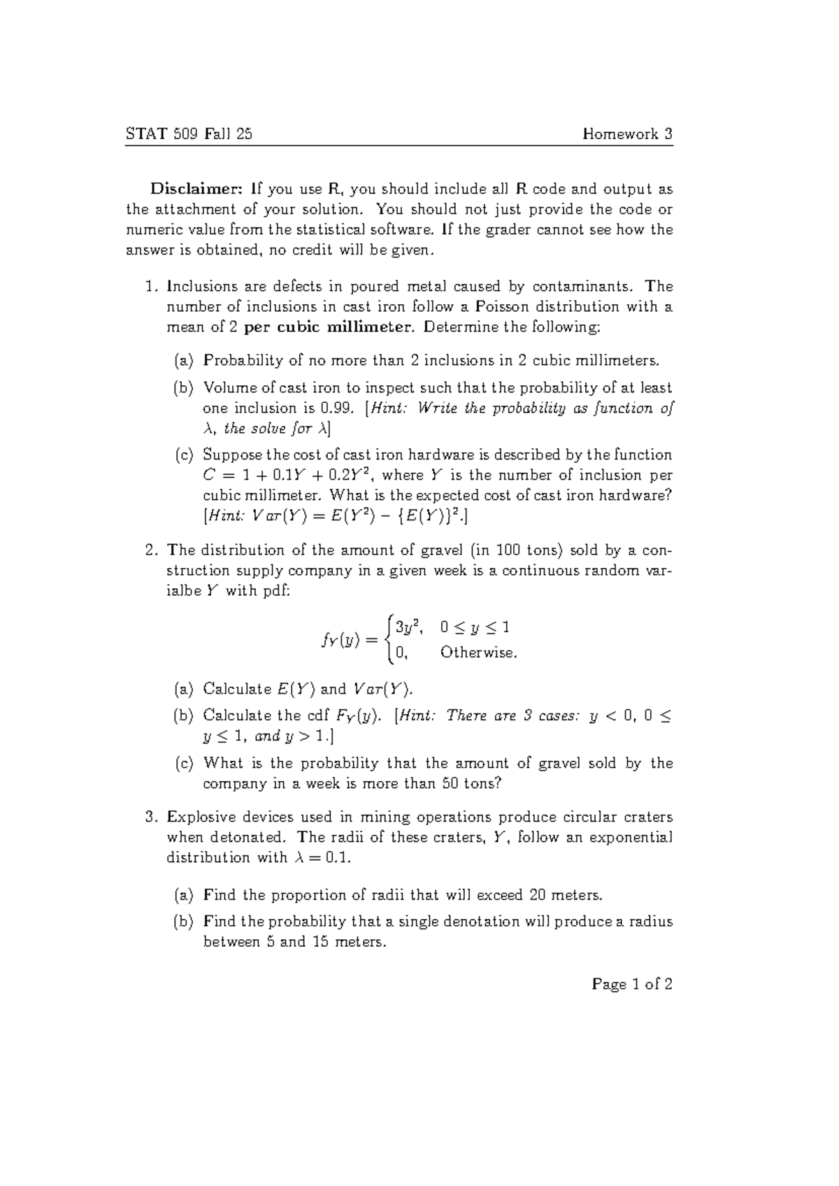 STAT 509 Fall 25 Homework 3: Poisson & Exponential Distributions - Studocu