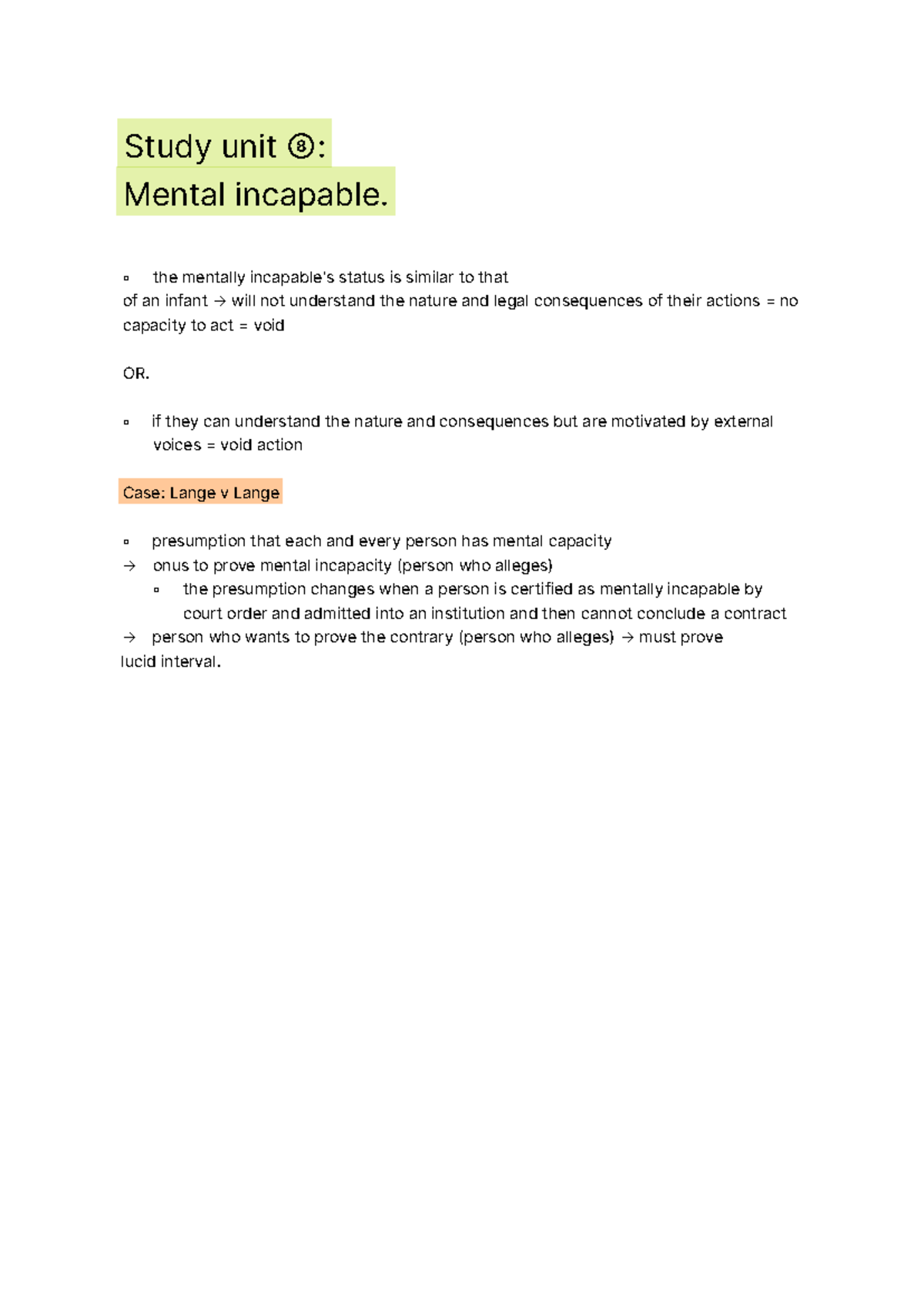 Law of Persons - Study Unit 8: Mental Incapacity Explained - Studocu