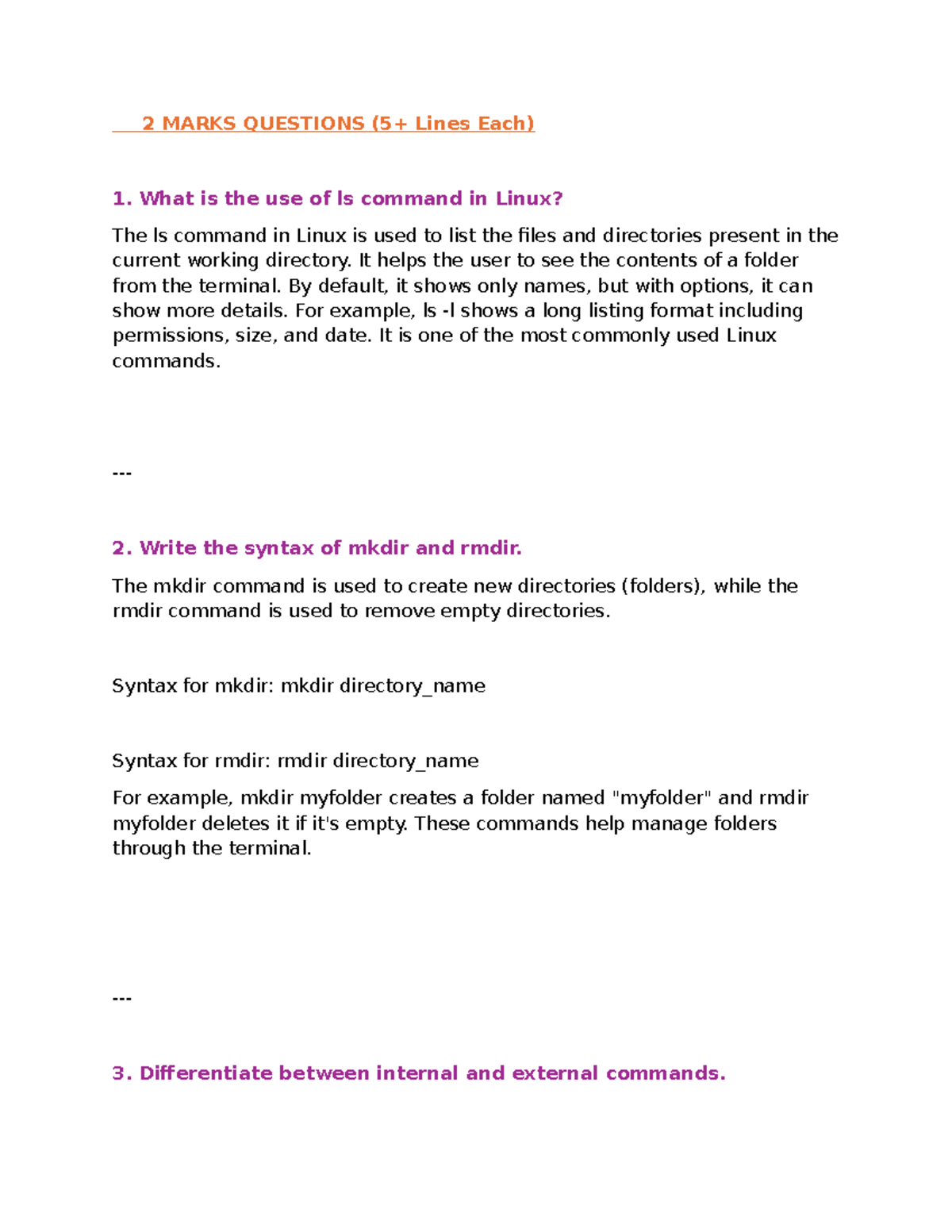 UNIT IV - Linux Commands and Utilities Notes (2 MARKS, 5 MARKS, 10 ...