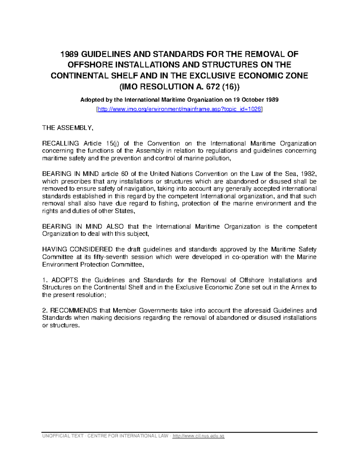 1989 IMO Guidelines for Removal of Offshore Installations A.672(16 ...