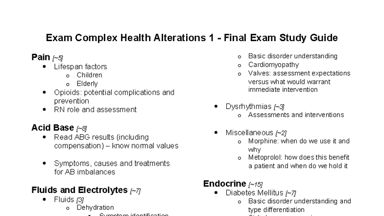 CHA 1 Final Exam Study Guide: Complex Health Alterations & Pain ...