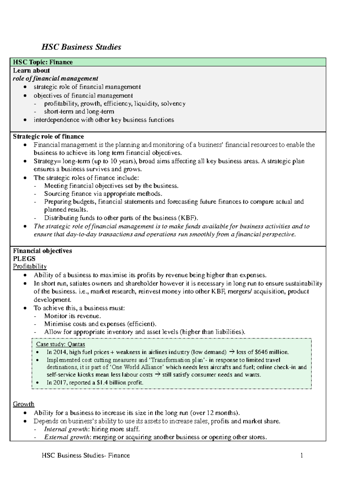 Business Studies Finance notes - HSC Business Studies HSC Topic ...