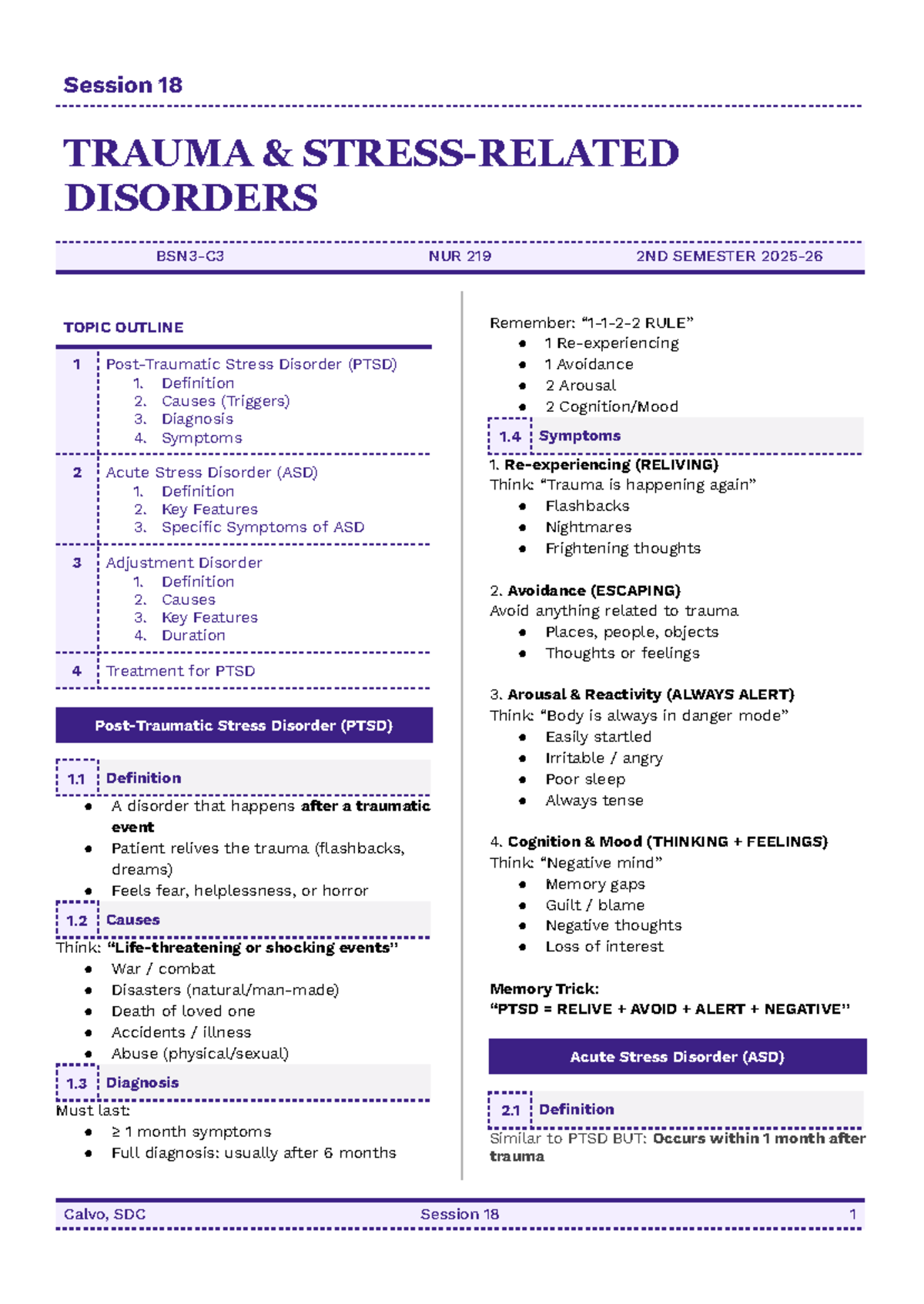 Session 18: Trauma Disorders Overview - NUR 219 - Studocu