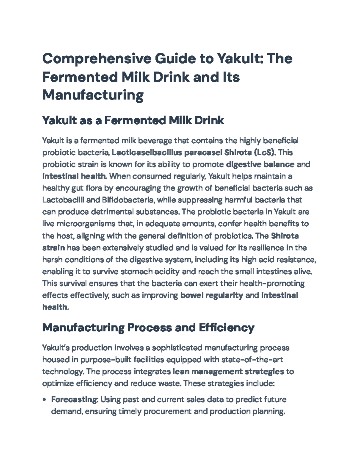 Comprehensive Overview of Yakult: Manufacturing & Health Benefits - Studocu
