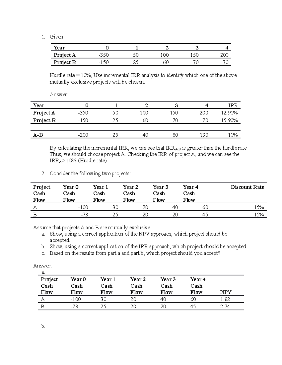 Lab 6 Individual work with solution - Given Year 0 1 2 3 4 Project A ...
