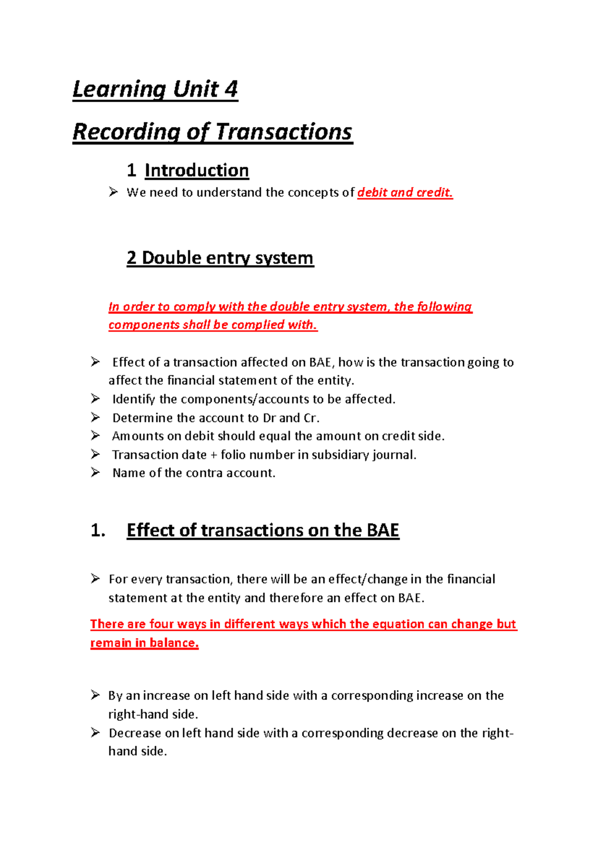 FAC 1502 UNIT 4 - Understanding Recording of Transactions - Studocu