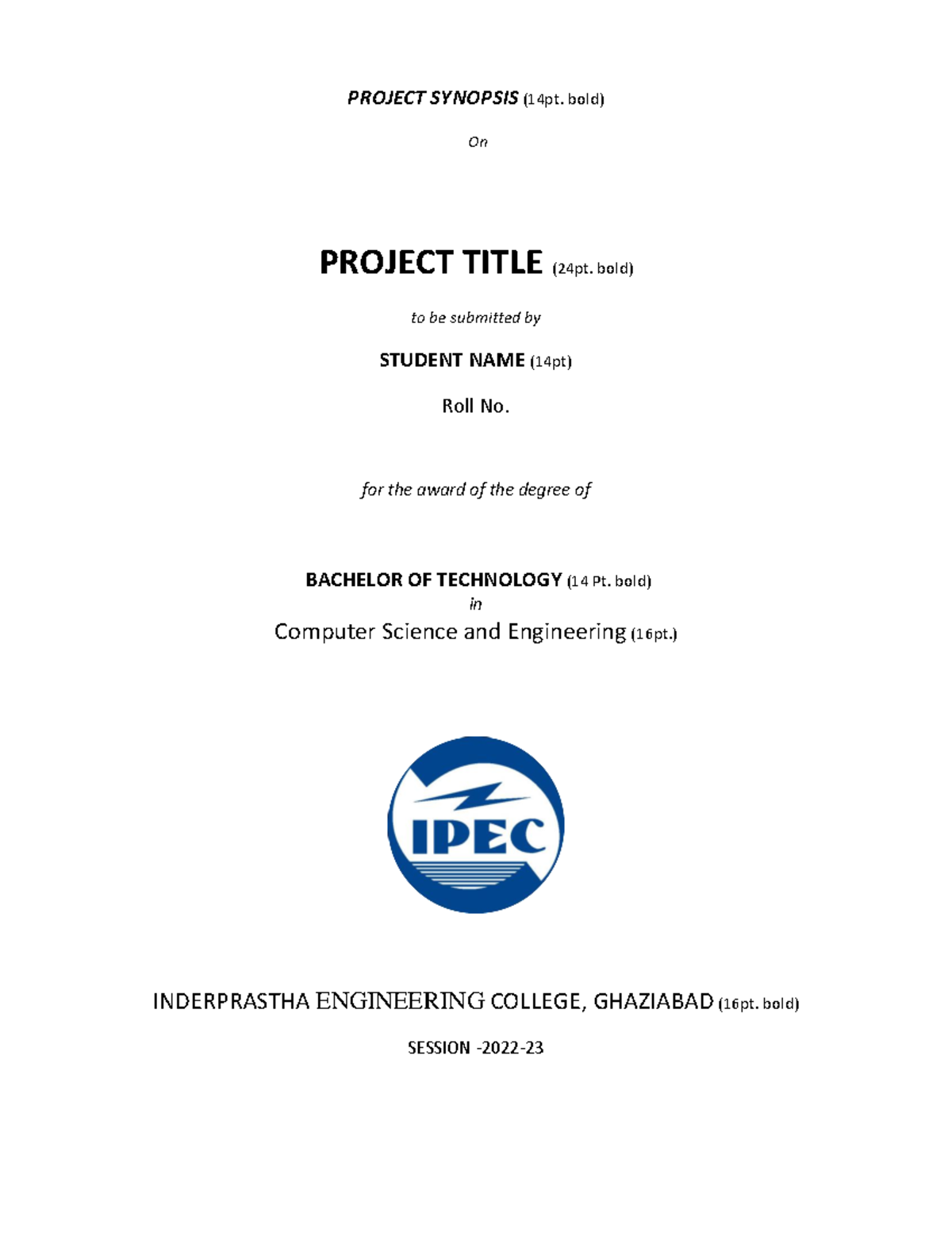 Mini Project Synopsis Format - PROJECT SYNOPSIS (14pt. bold) On PROJECT ...