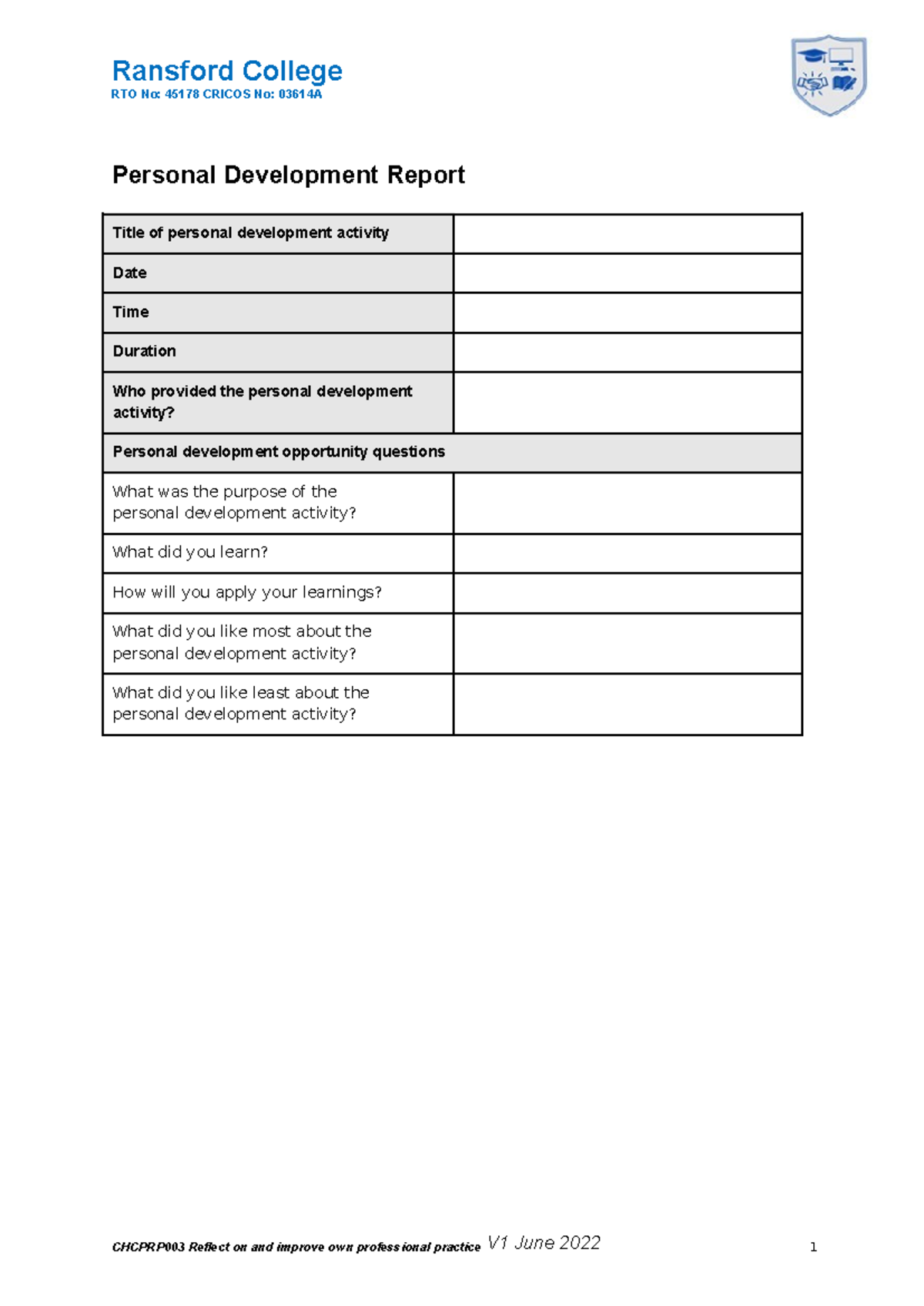 Navjot Kaur - Personal Development Report Template - Ransford College ...