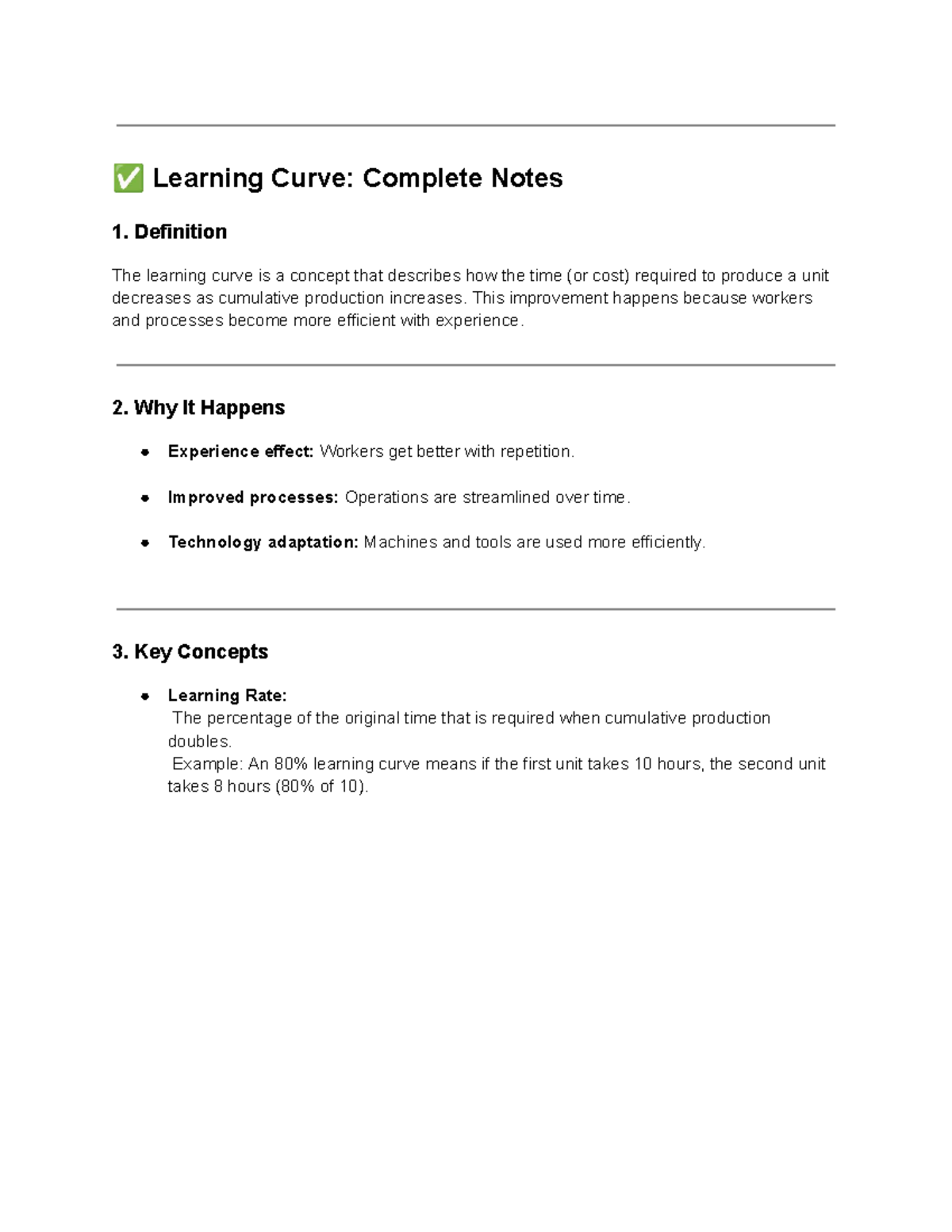 Learning Curve: Comprehensive Notes with Examples - Studocu