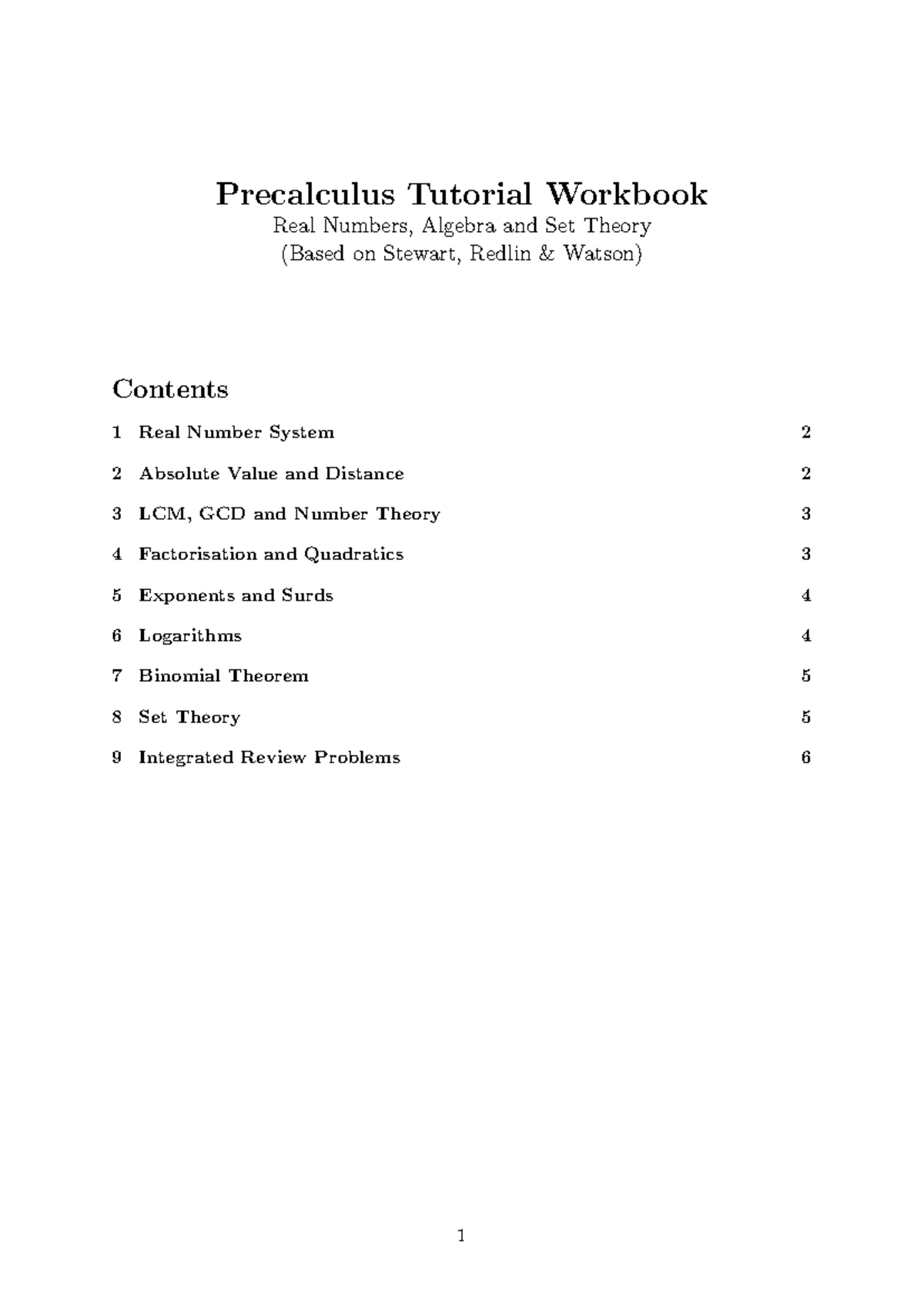 Precalculus Tutorial Workbook: Real Numbers, Algebra & Set Theory - Studocu