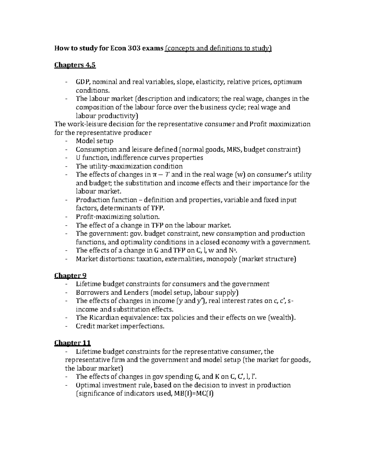Econ 303 - Final Exam Study Guide: Key Concepts & Definitions - Studocu