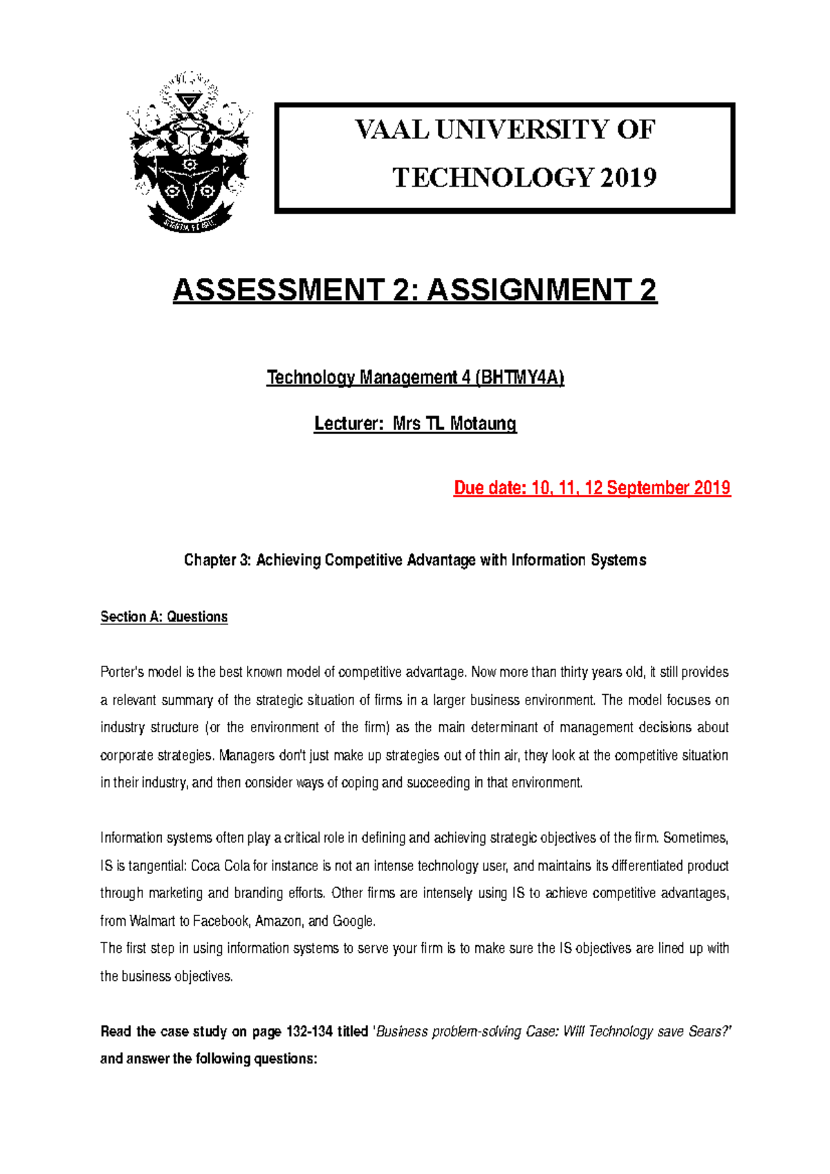 Chapter 3 Assessment 2 Assignment 2 - ASSESSMENT 2: ASSIGNMENT 2 ...