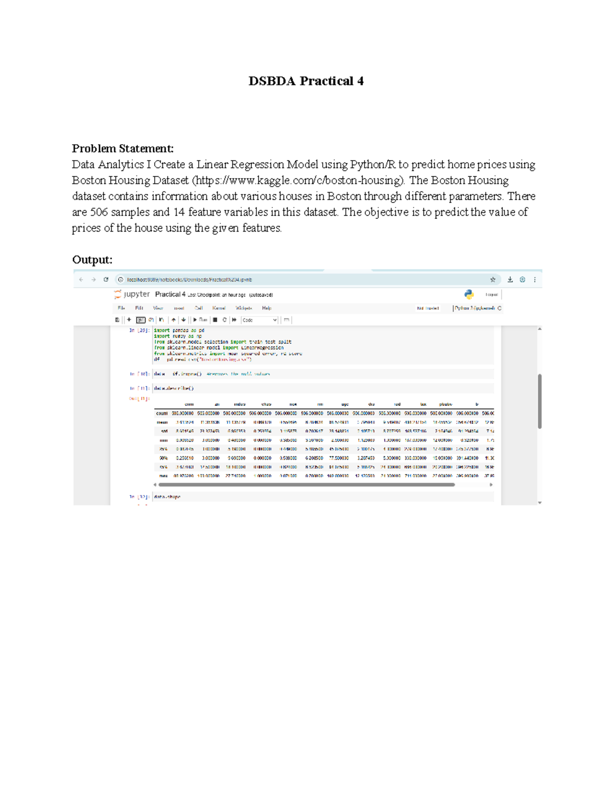 DSBDA Practical 4 - Computer Engineering - The Boston Housing dataset ...