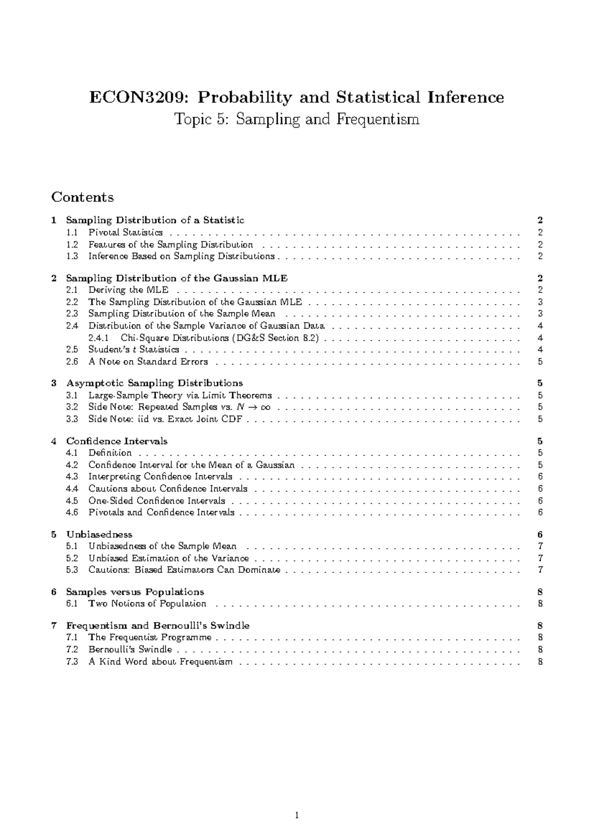 ECON3209: Topic 5 Notes on Sampling and Frequentism - Studocu