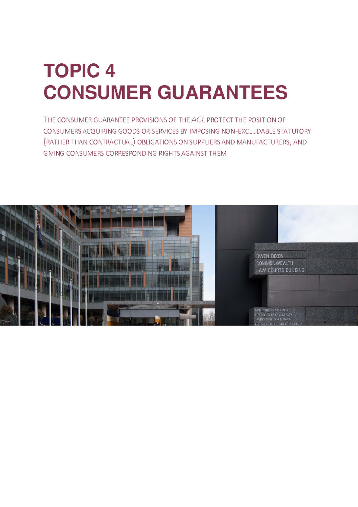 Consumer Guarantees - ACL Lecture Notes Overview and Key Points - Studocu