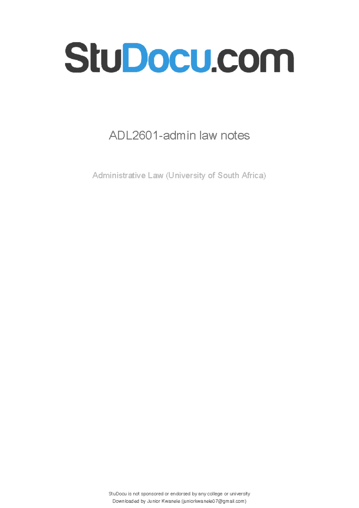 ADL2601 Administrative Law Study Notes for Exam Preparation - Studocu