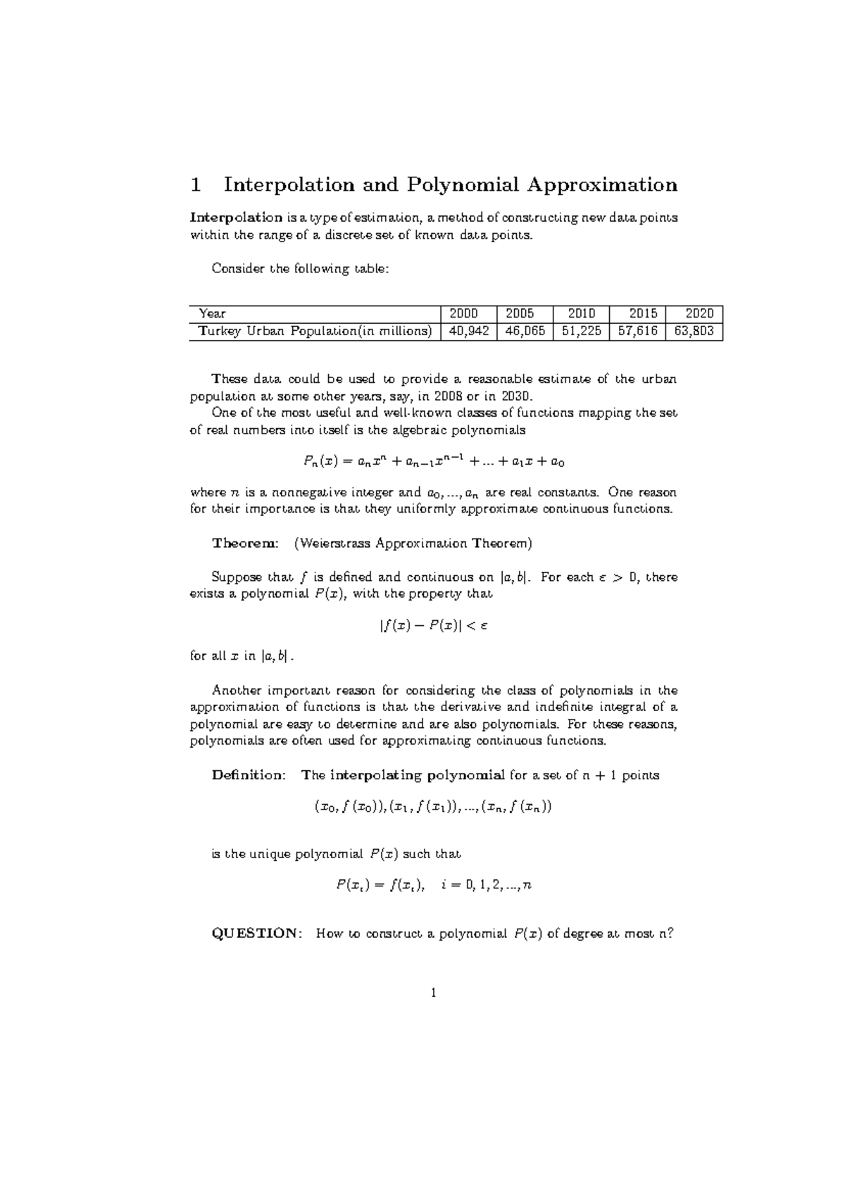 5 Ders - Numerical methods lectures - 1 Interpolation and Polynomial ...