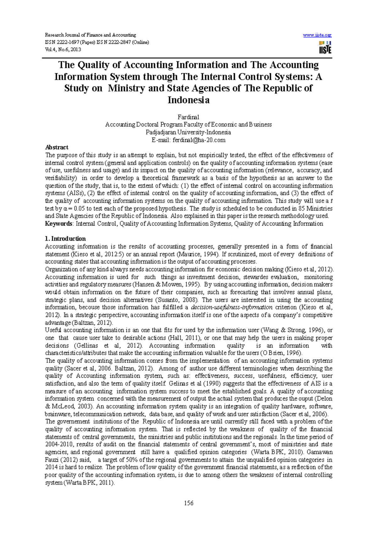The Impact of Internal Control on Accounting Information Quality: A ...