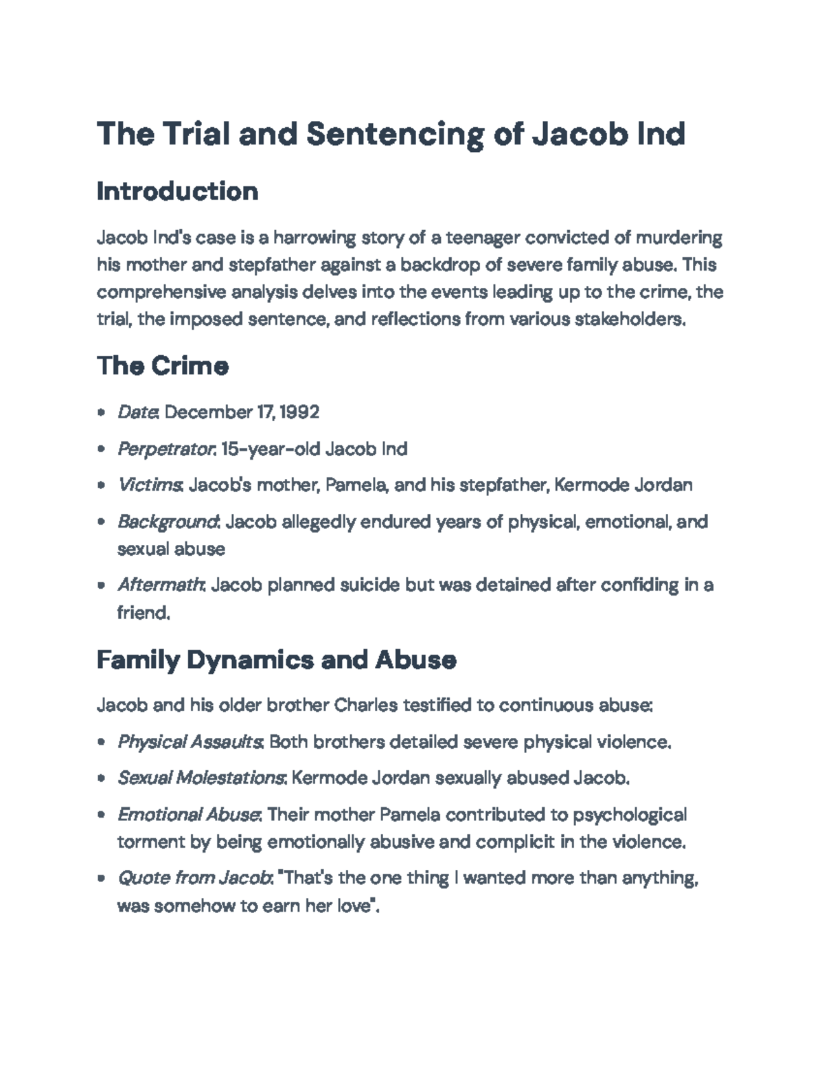 The Trial and Sentencing of Jacob Ind: Familial Abuse Case Study - Studocu