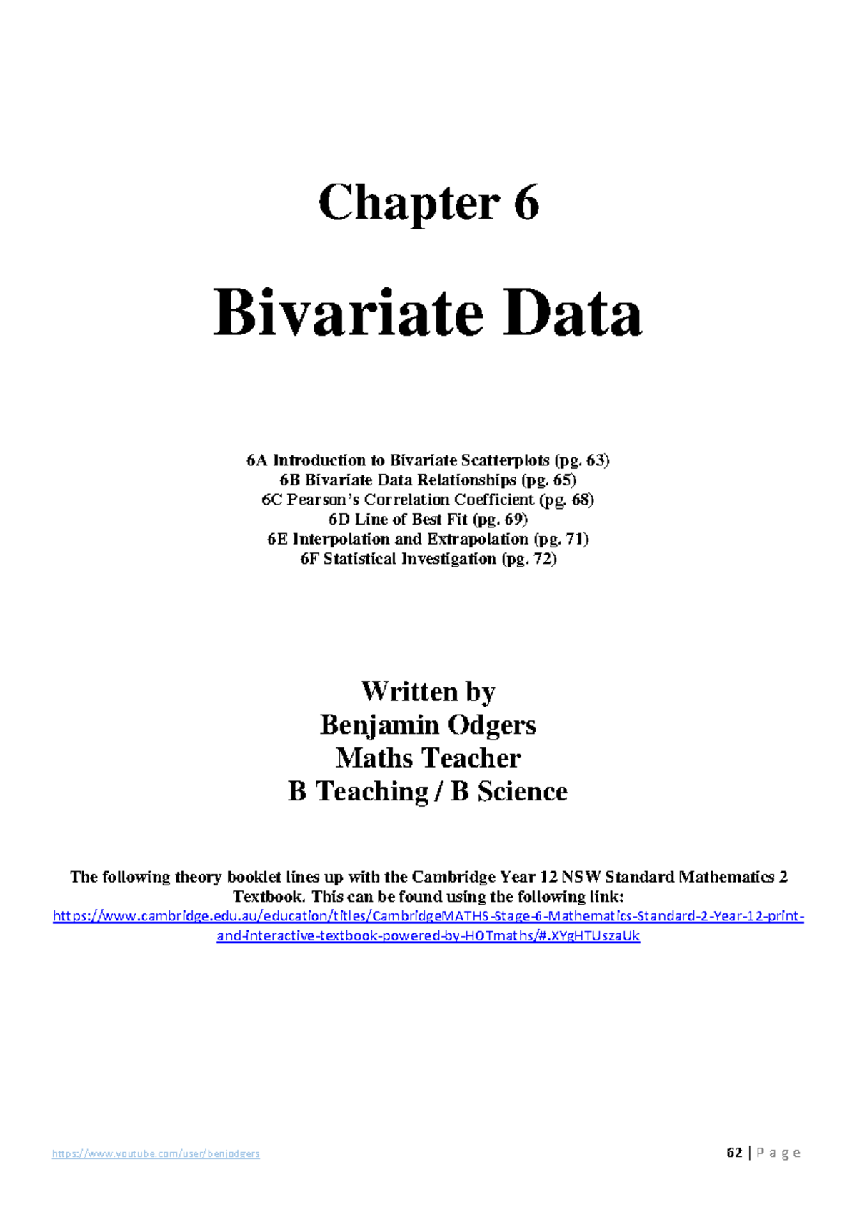 Chapter 6 Booklet - Bivariate Data - Chapter 6 Bivariate Data 6A ...