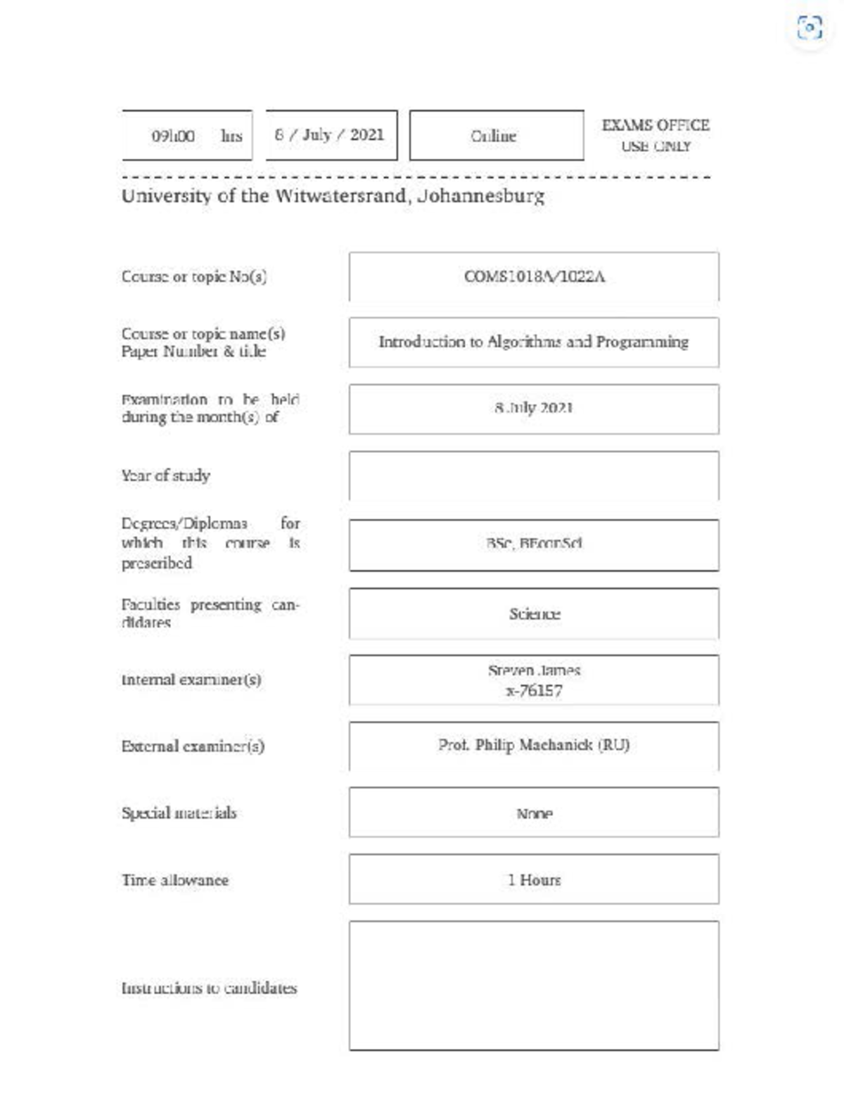 IAP 2021 Algorithms and Programming Past Exam Paper Notes - Studocu