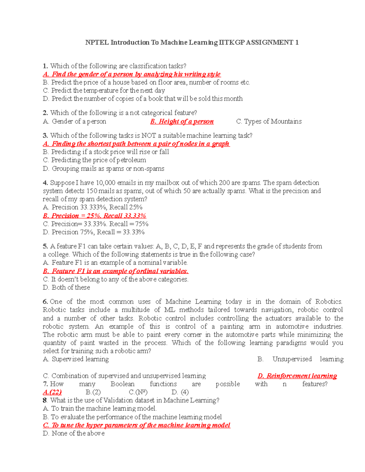 ML3 - Assignment 1 on Machine Learning Concepts and Tasks - Studocu