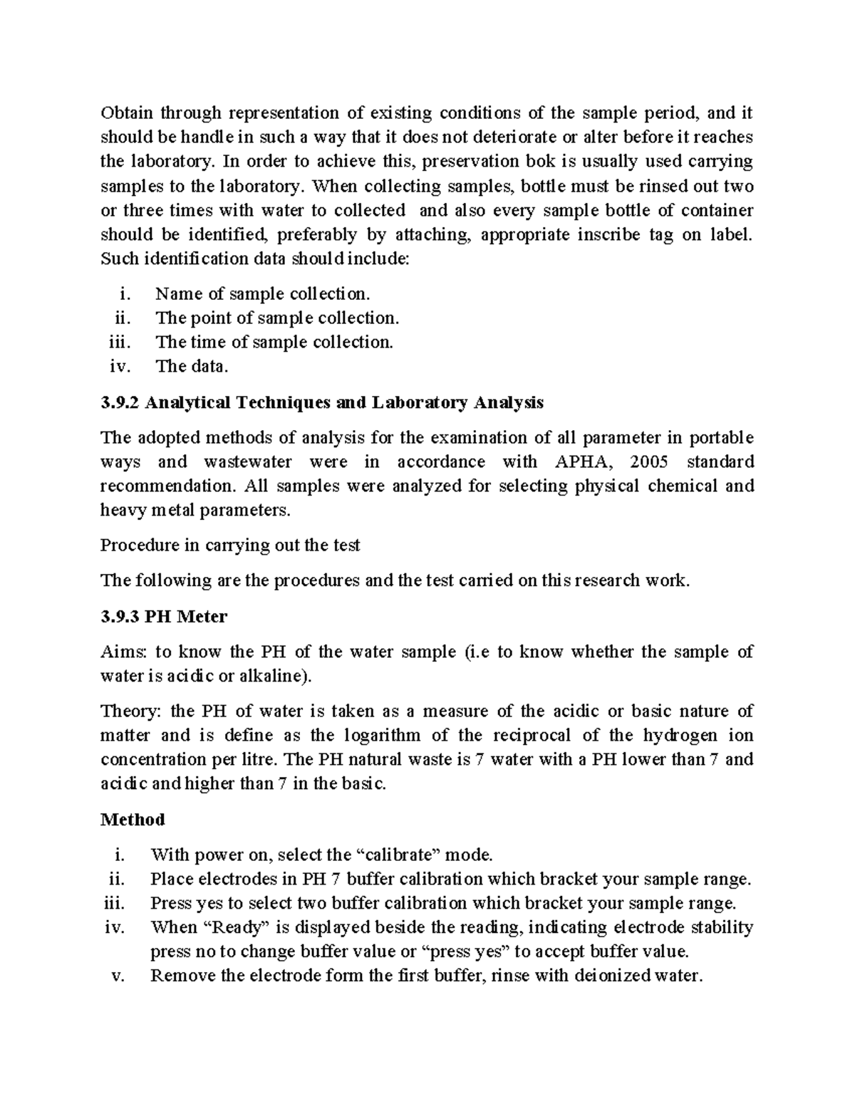 Analysis of Water Quality Parameters: Techniques and Procedures (CHEM ...