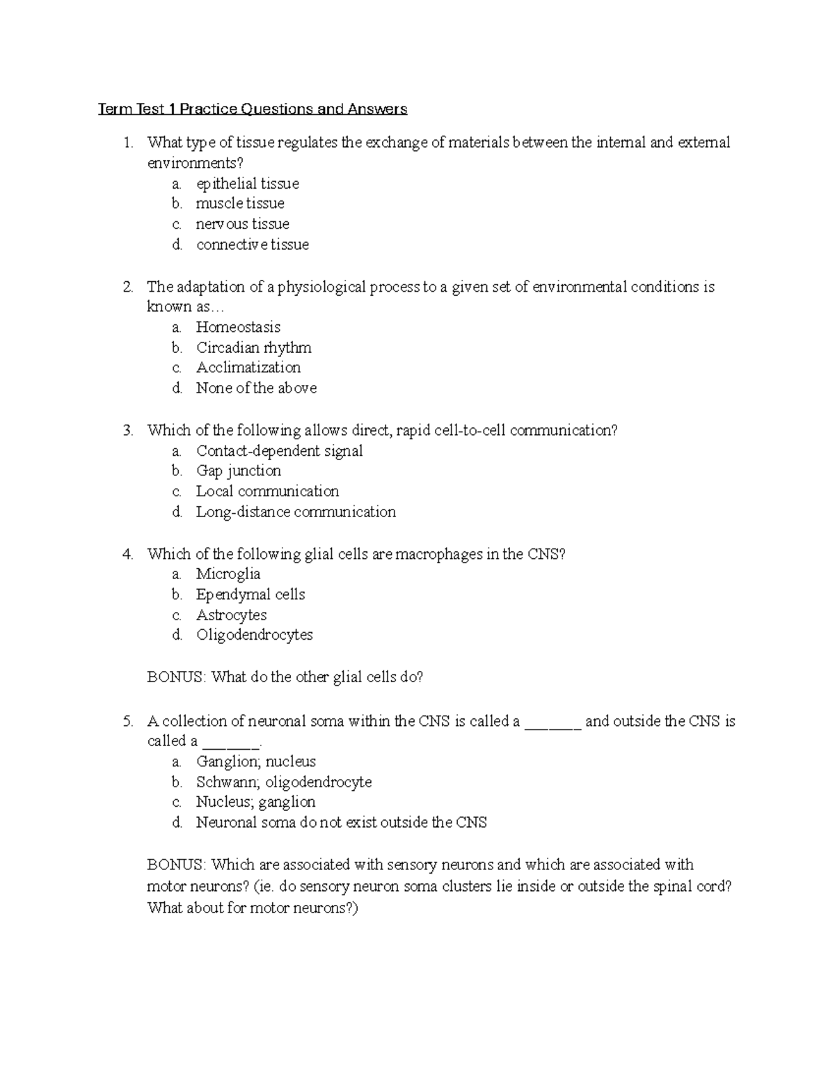 BIO101 Term Test 1 Practice Questions & Answers - Studocu