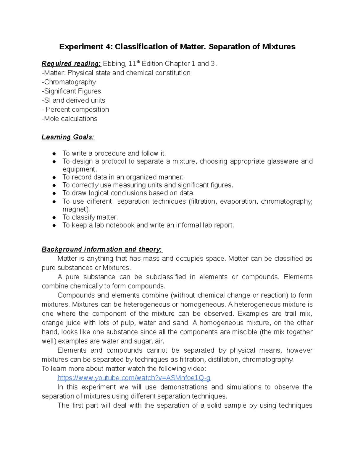 Experiment 4: Classification of Matter - Separation Techniques & Data ...