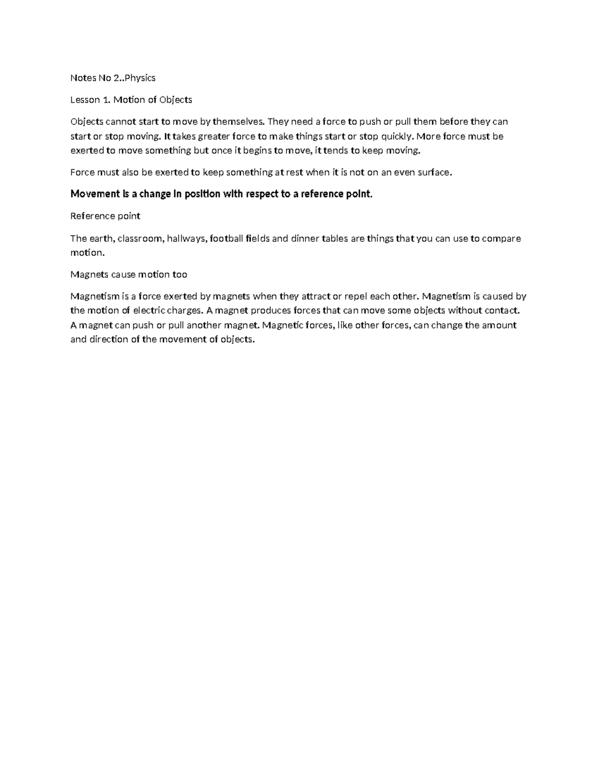 Notes-No-2 - okihgthkkn - Notes No 2. Lesson 1. Motion of Objects ...