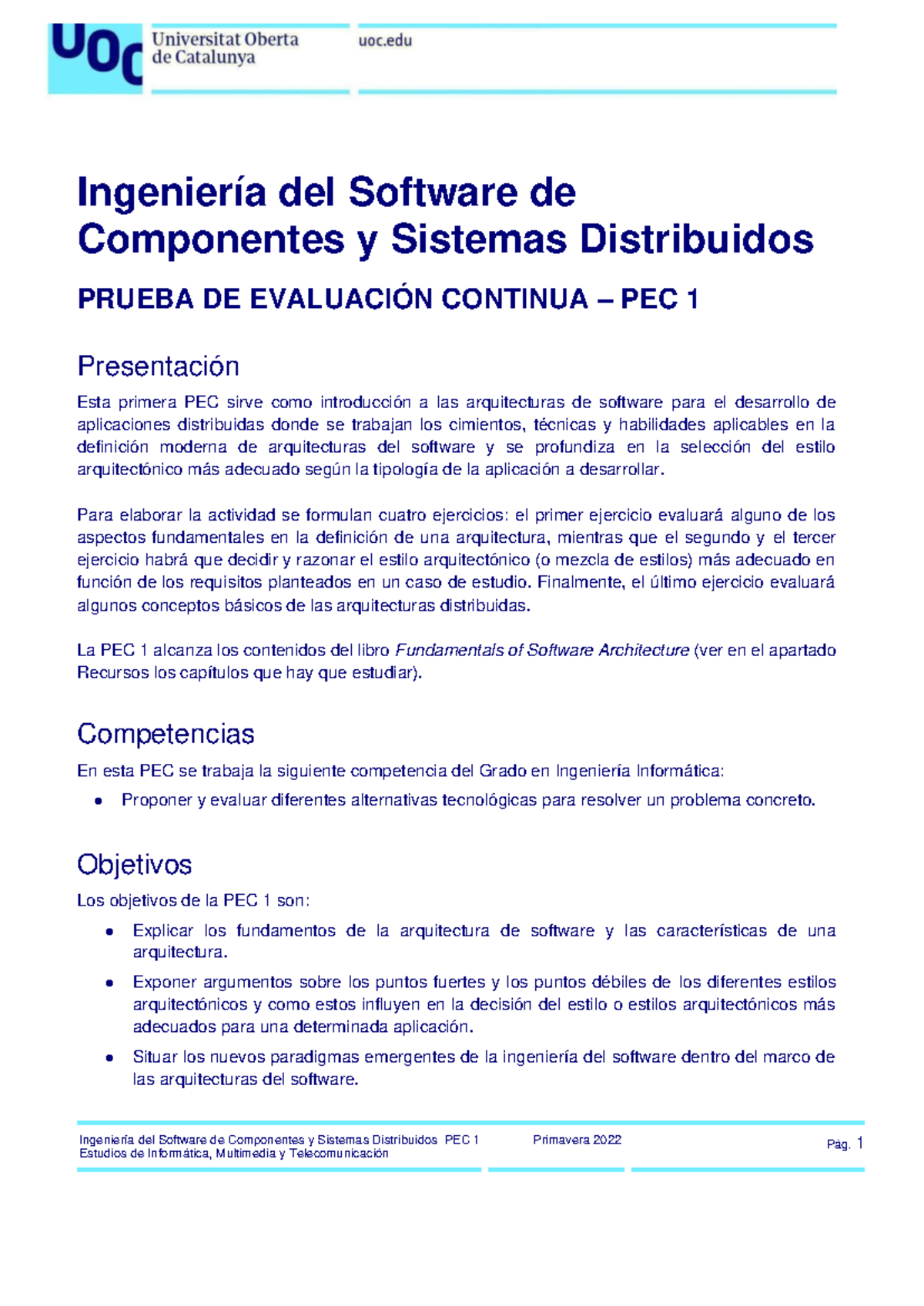 Ingeniería del Software de Componentes y Sistemas Distribuidos PEC 1 ...