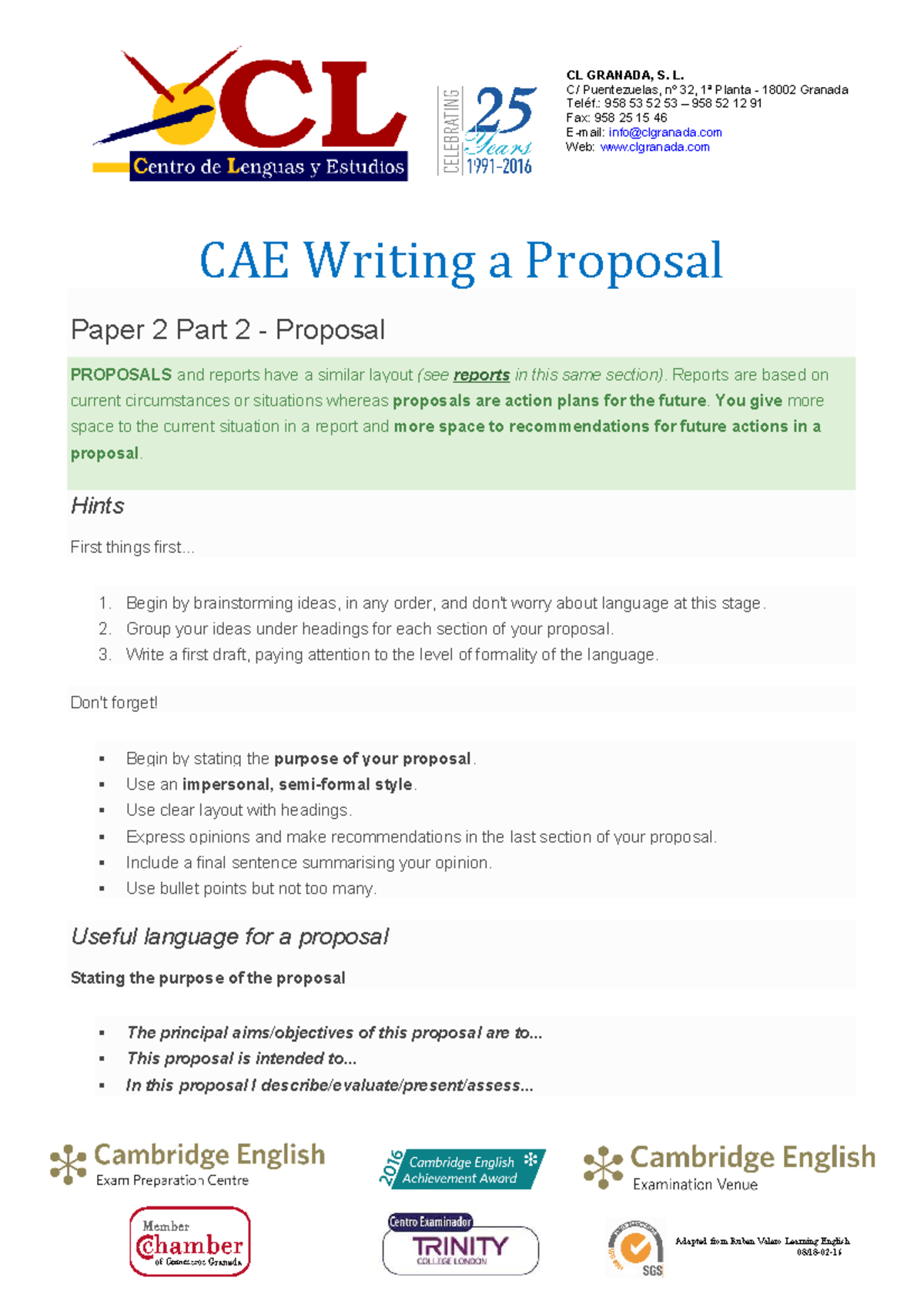 CAE Writing: Guidelines for Crafting Effective Proposals - Studocu