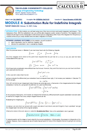 Module 6 of Calculus 2 - Lecture notes 6 - This is for Cal 2: Integral ...