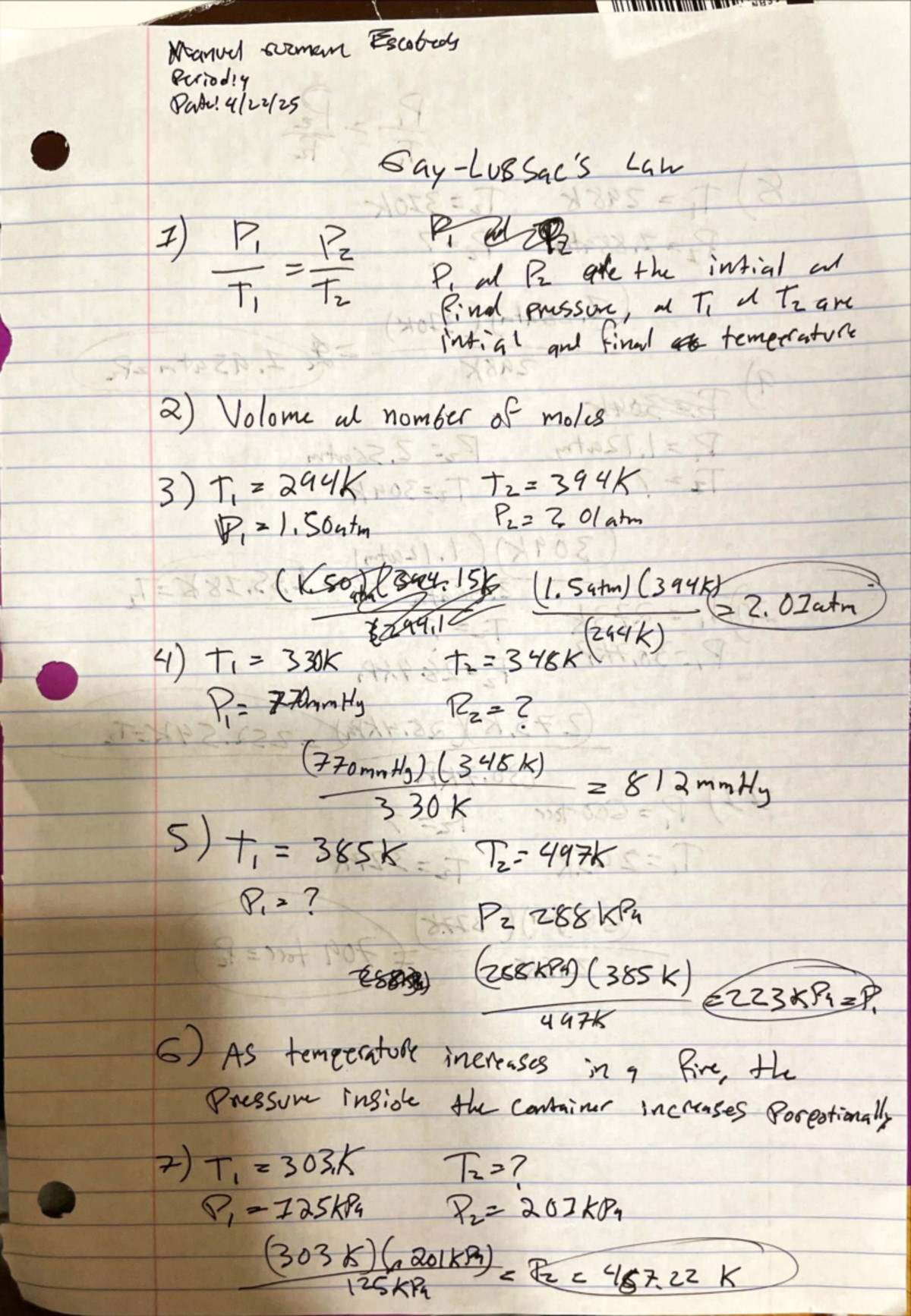 Gay Lussac's Law: Pressure-Temperature Relationship Notes (Law 1) - Studocu