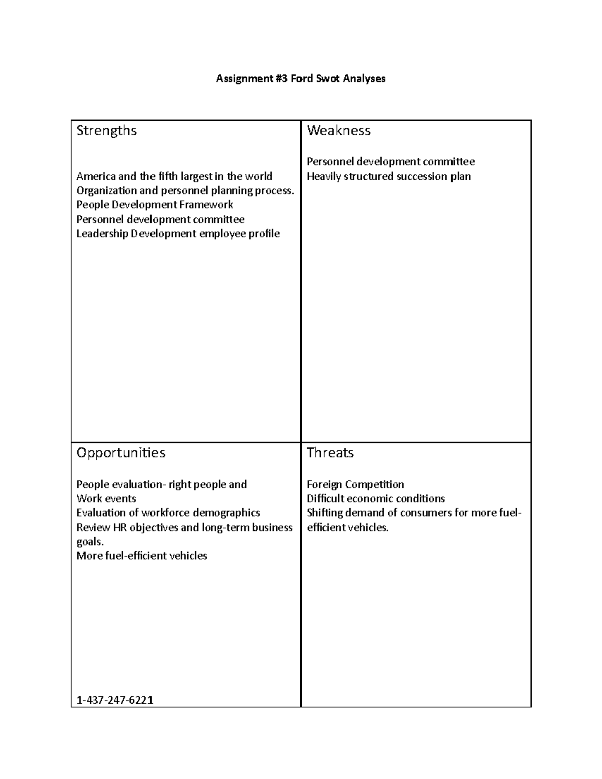 Assigment #3 Planning - Assignment # 3 Ford Swot Analyses Strengths ...