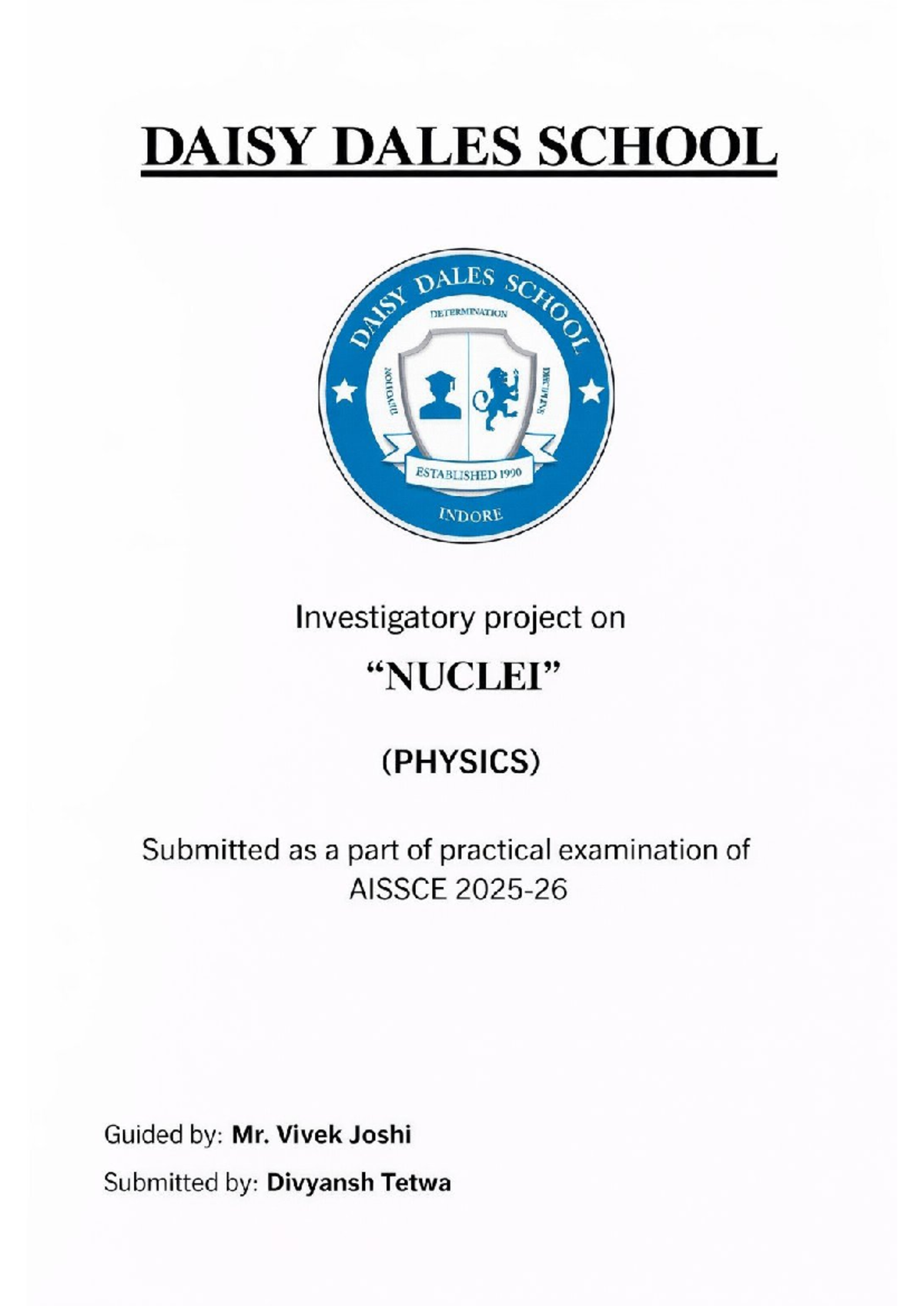 Investigatory Project on Physics for AISSCE - Class XII - Studocu