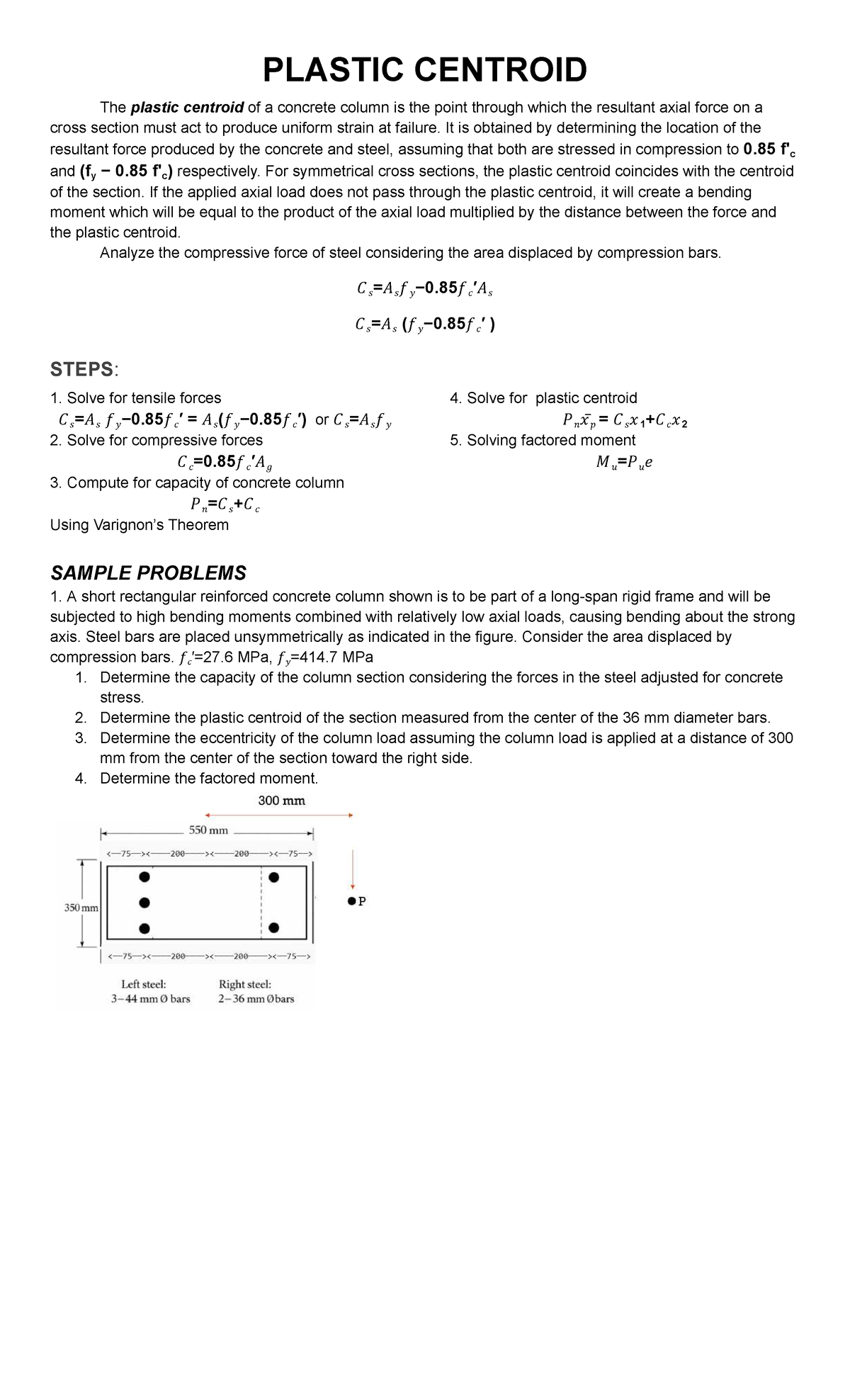 Plastic Centroid Analysis for Concrete Column Design (ENG 101) - Studocu
