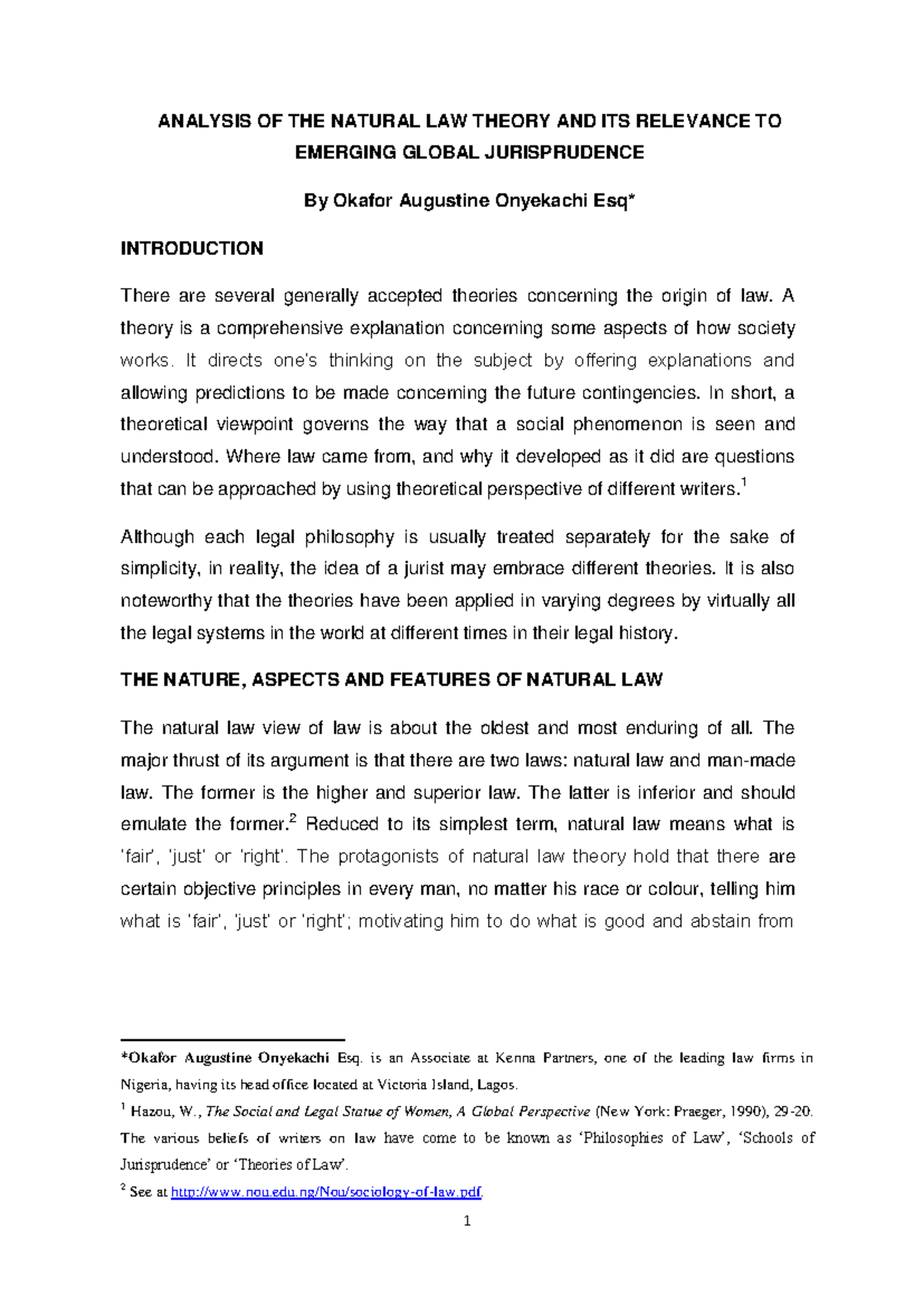 Analysis of Natural Law Theory & Its Impact on Global Jurisprudence ...