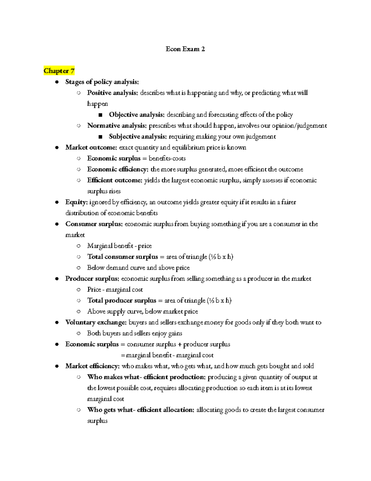 Econ 101: Exam 2 Review - Key Concepts from Chapters 6-10 - Studocu
